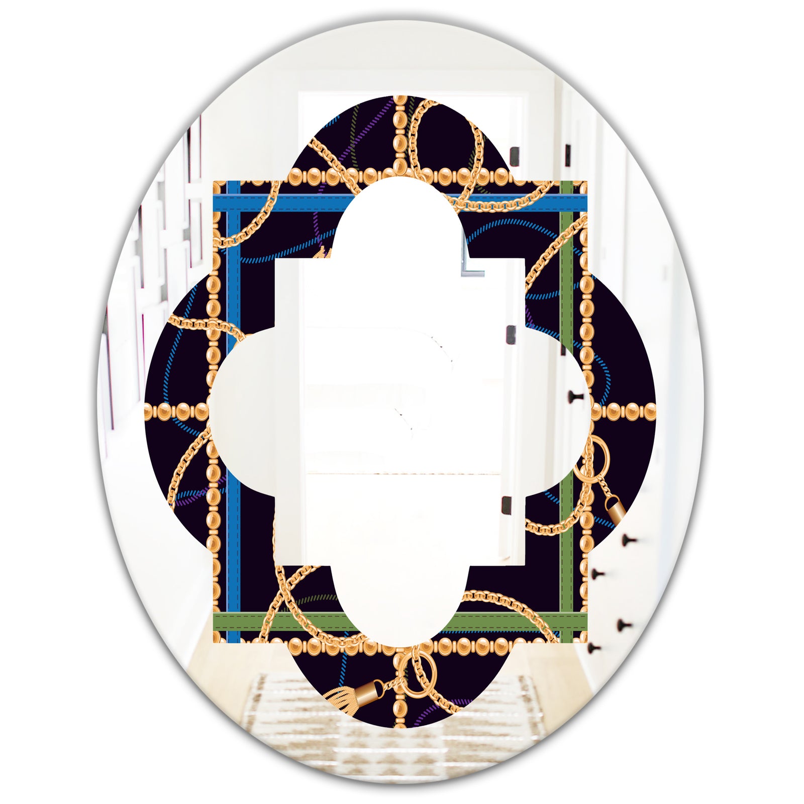 Trendy Gold Chain Pattern - Modern Round or Oval Wall Mirror - Quatrefoil