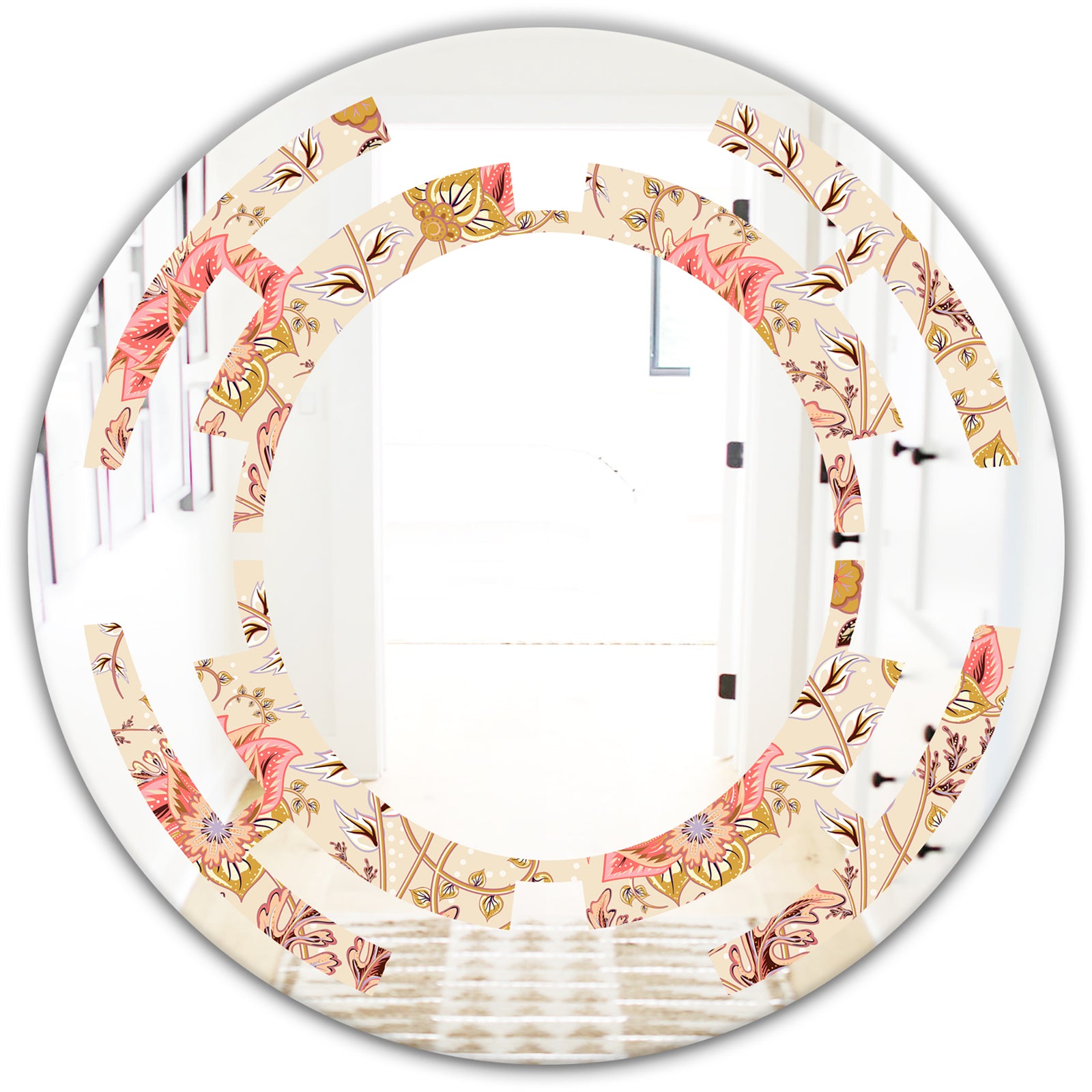 Oriental Floral Paisley - Modern Round or Oval Wall Mirror - Space