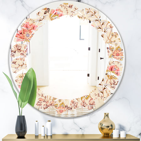 Oriental Floral Paisley - Modern Round or Oval Wall Mirror - Leaves