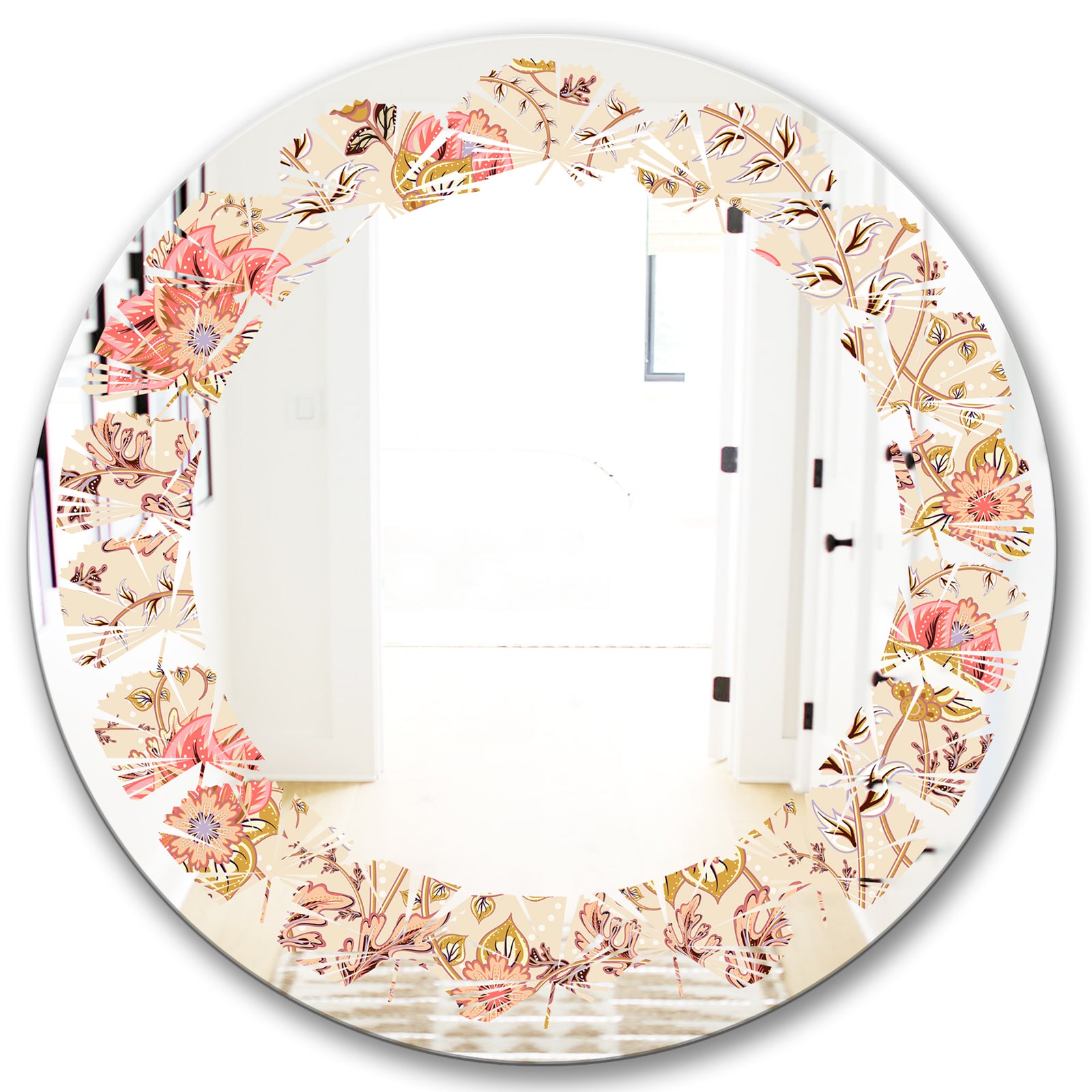 Oriental Floral Paisley - Modern Round or Oval Wall Mirror - Leaves