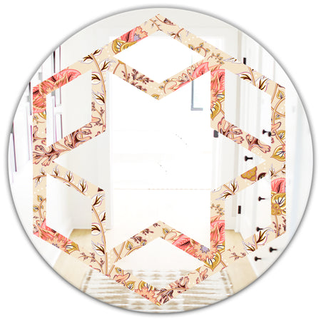 Oriental Floral Paisley - Modern Round or Oval Wall Mirror - Hexagon Star