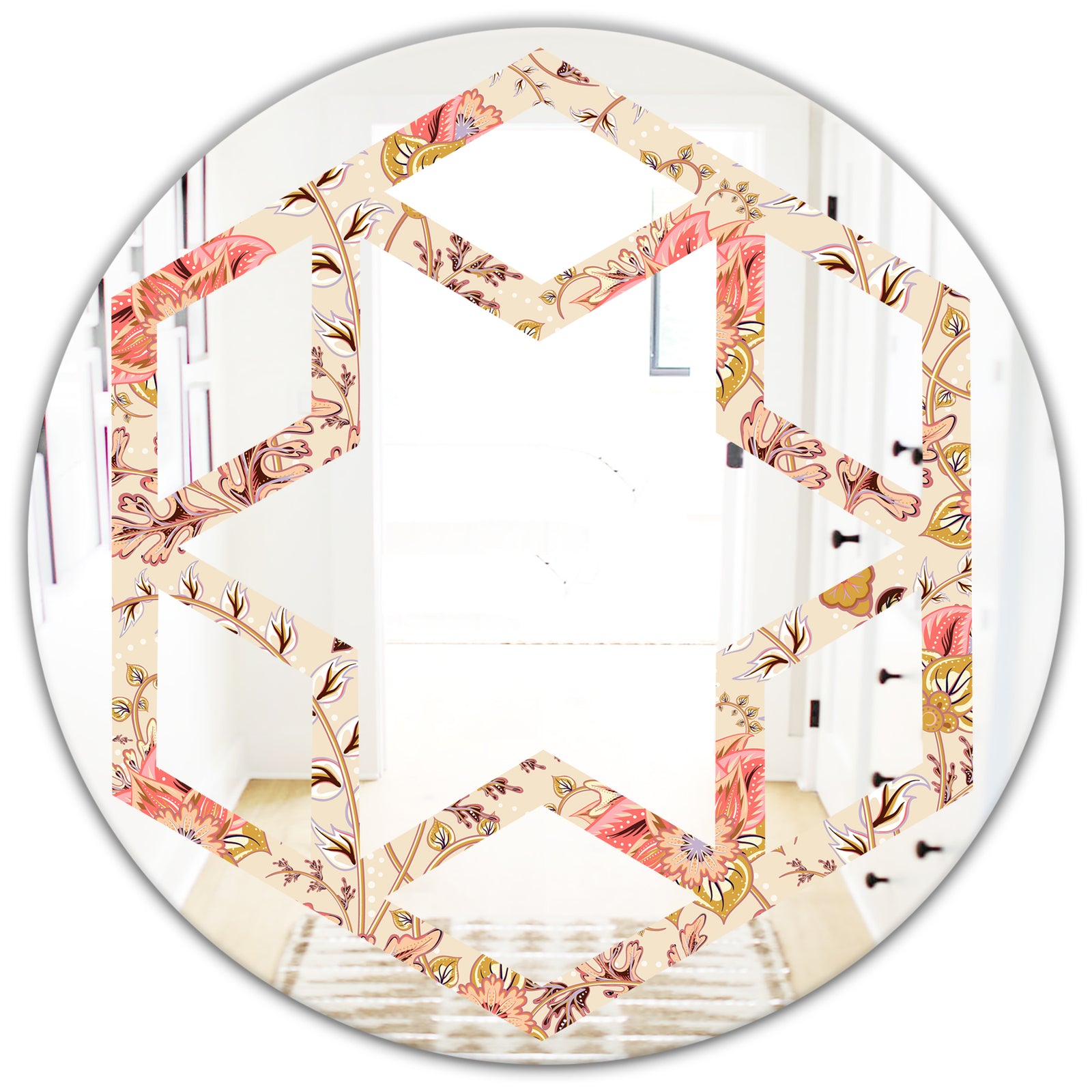 Oriental Floral Paisley - Modern Round or Oval Wall Mirror - Hexagon Star