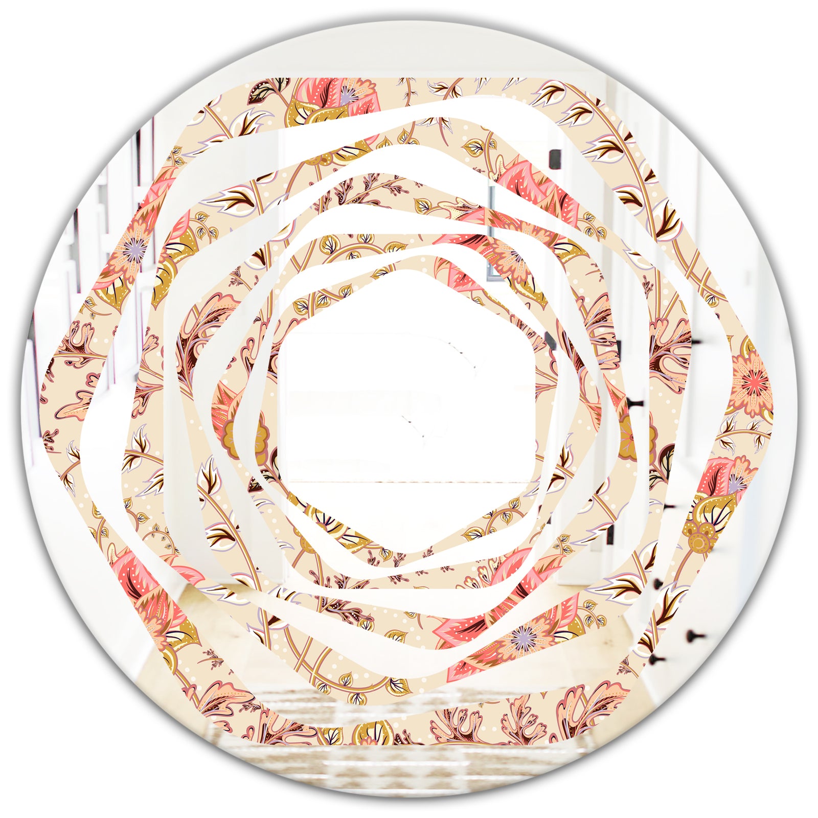 Oriental Floral Paisley - Modern Round or Oval Wall Mirror - Whirl
