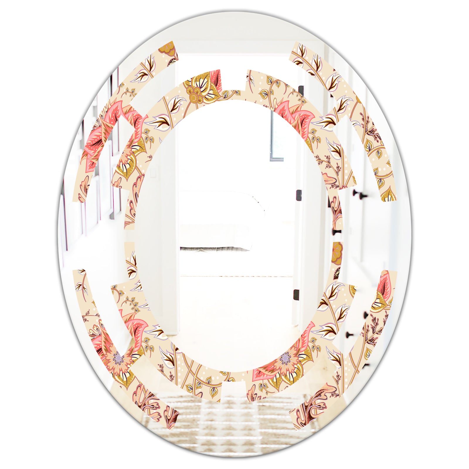 Oriental Floral Paisley - Modern Round or Oval Wall Mirror - Space