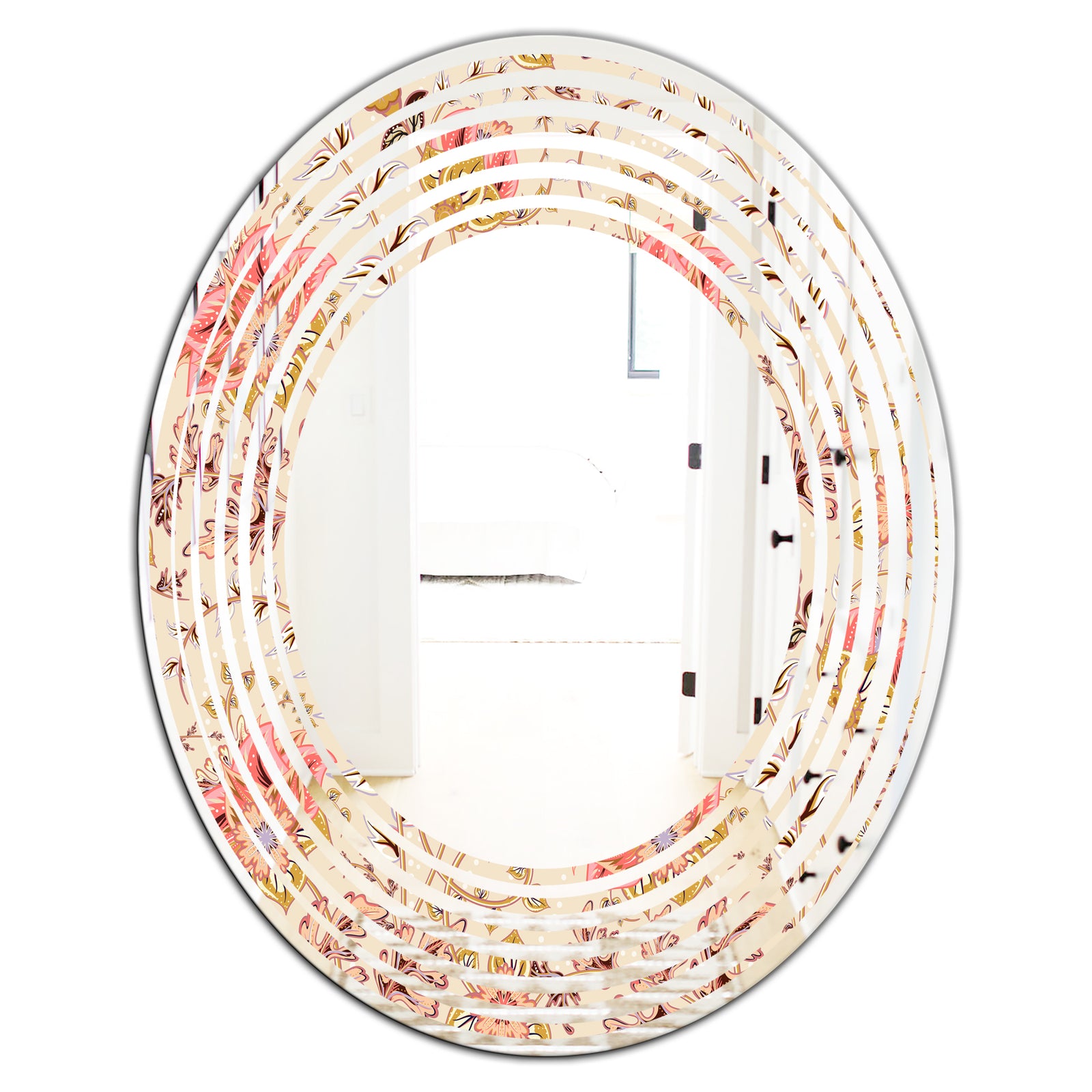 Oriental Floral Paisley - Modern Round or Oval Wall Mirror - Wave