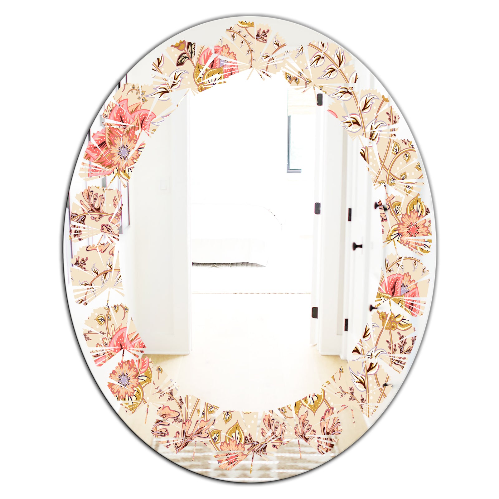 Oriental Floral Paisley - Modern Round or Oval Wall Mirror - Leaves