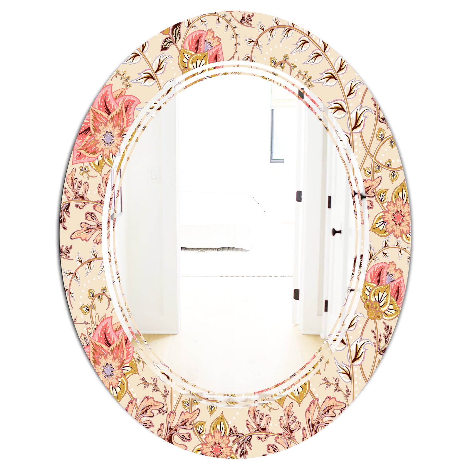 Oriental Floral Paisley - Modern Round or Oval Wall Mirror - Triple C