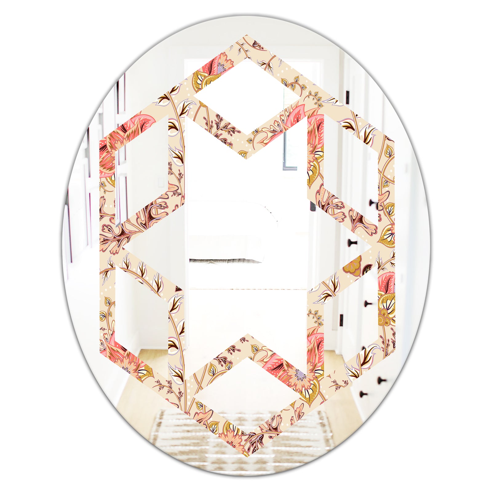 Oriental Floral Paisley - Modern Round or Oval Wall Mirror - Hexagon Star