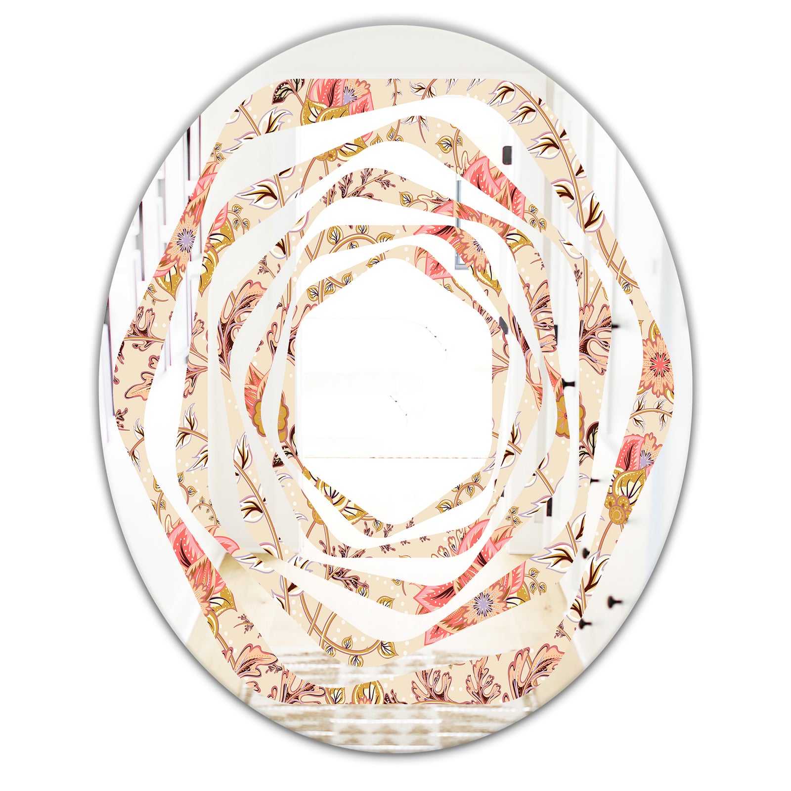 Oriental Floral Paisley - Modern Round or Oval Wall Mirror - Whirl