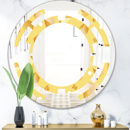 Minimal Yellow Geometrical Shapes - Modern Round or Oval Wall Mirror - Space