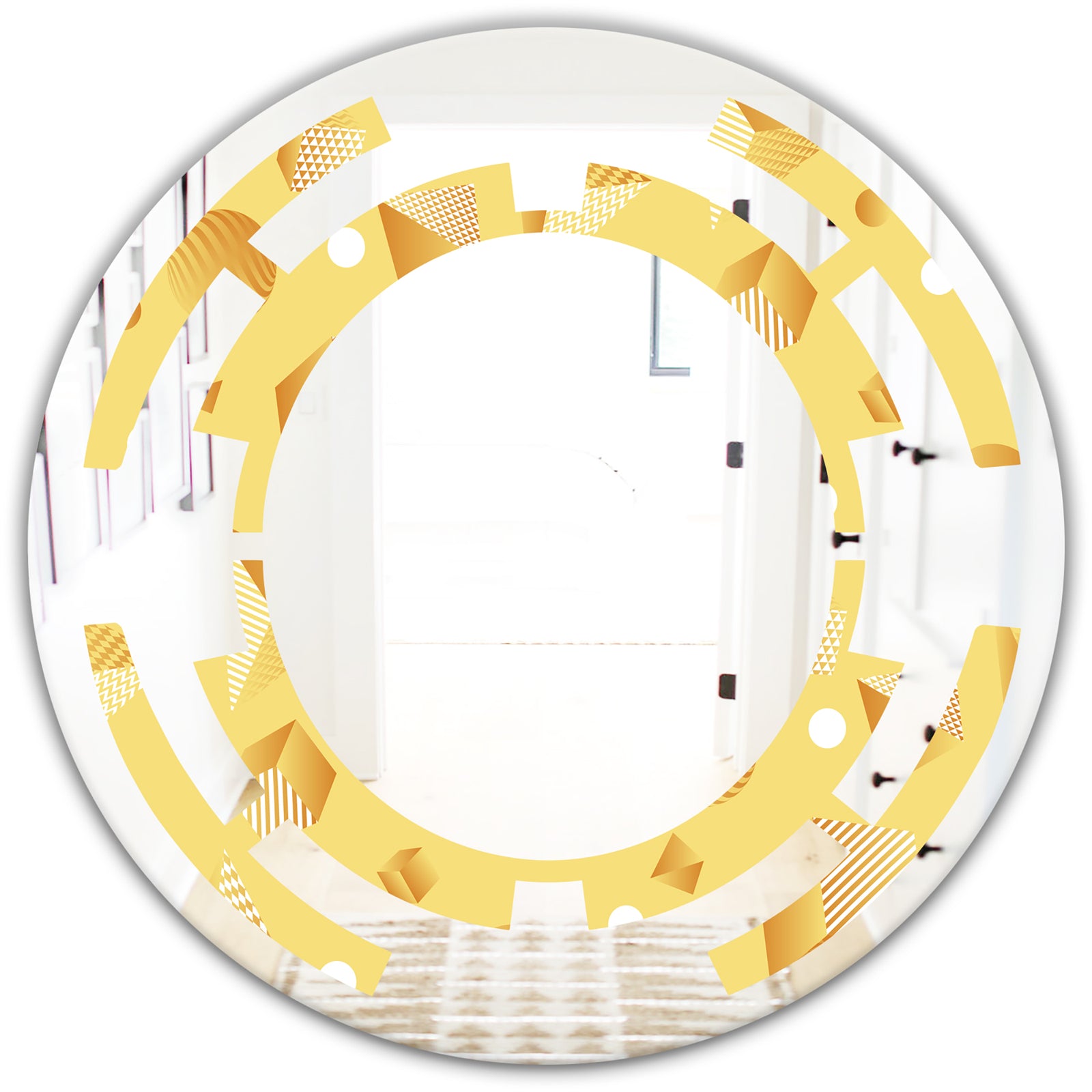 Minimal Yellow Geometrical Shapes - Modern Round or Oval Wall Mirror - Space