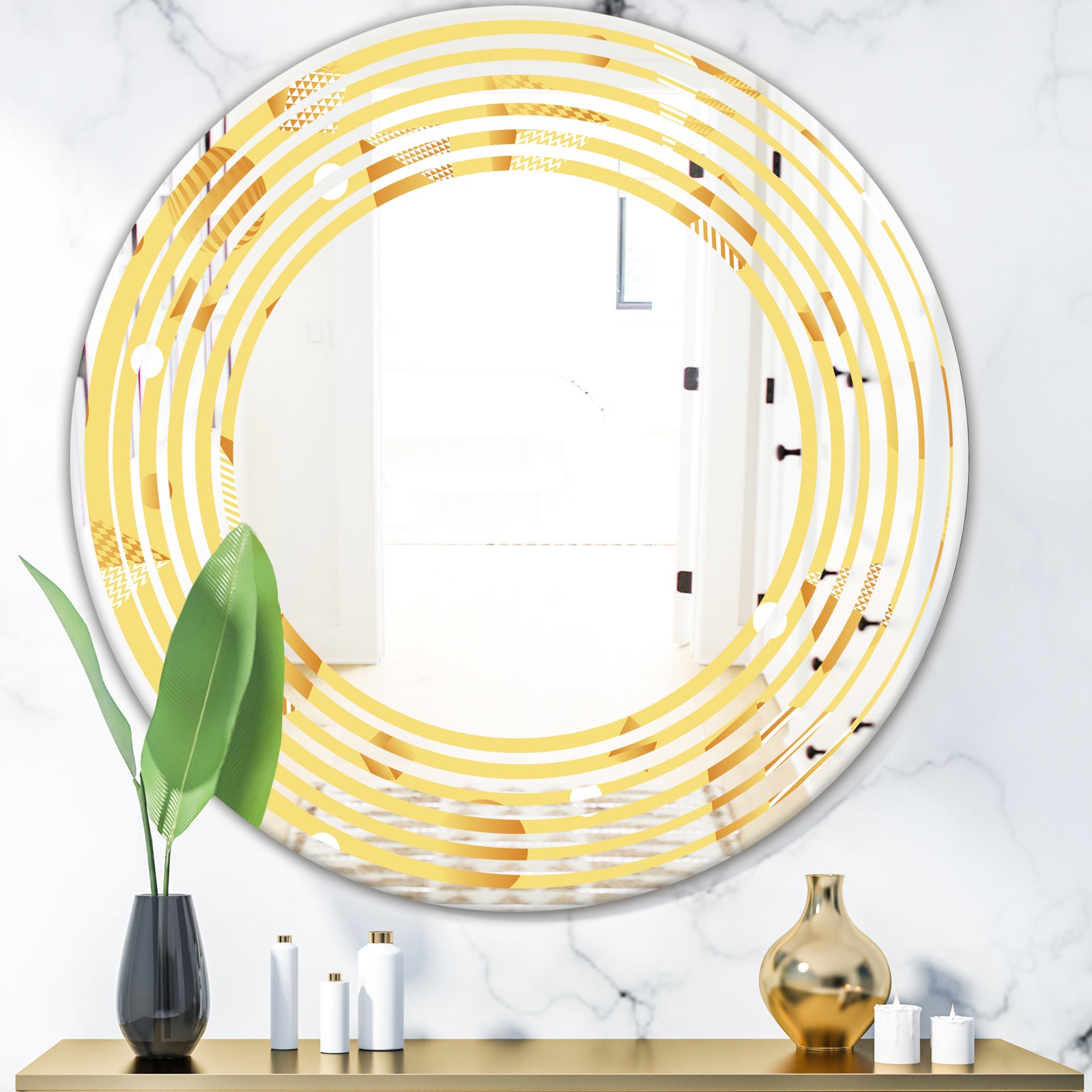 Minimal Yellow Geometrical Shapes - Modern Round or Oval Wall Mirror - Wave