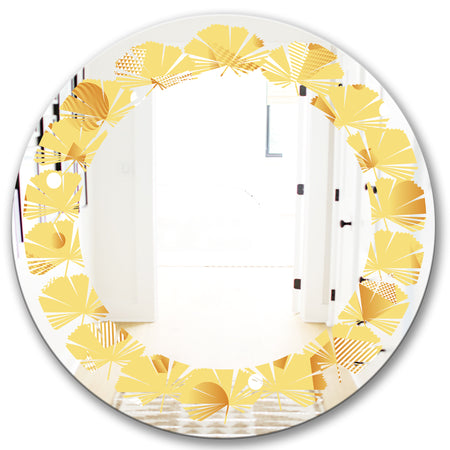 Minimal Yellow Geometrical Shapes - Modern Round or Oval Wall Mirror - Leaves
