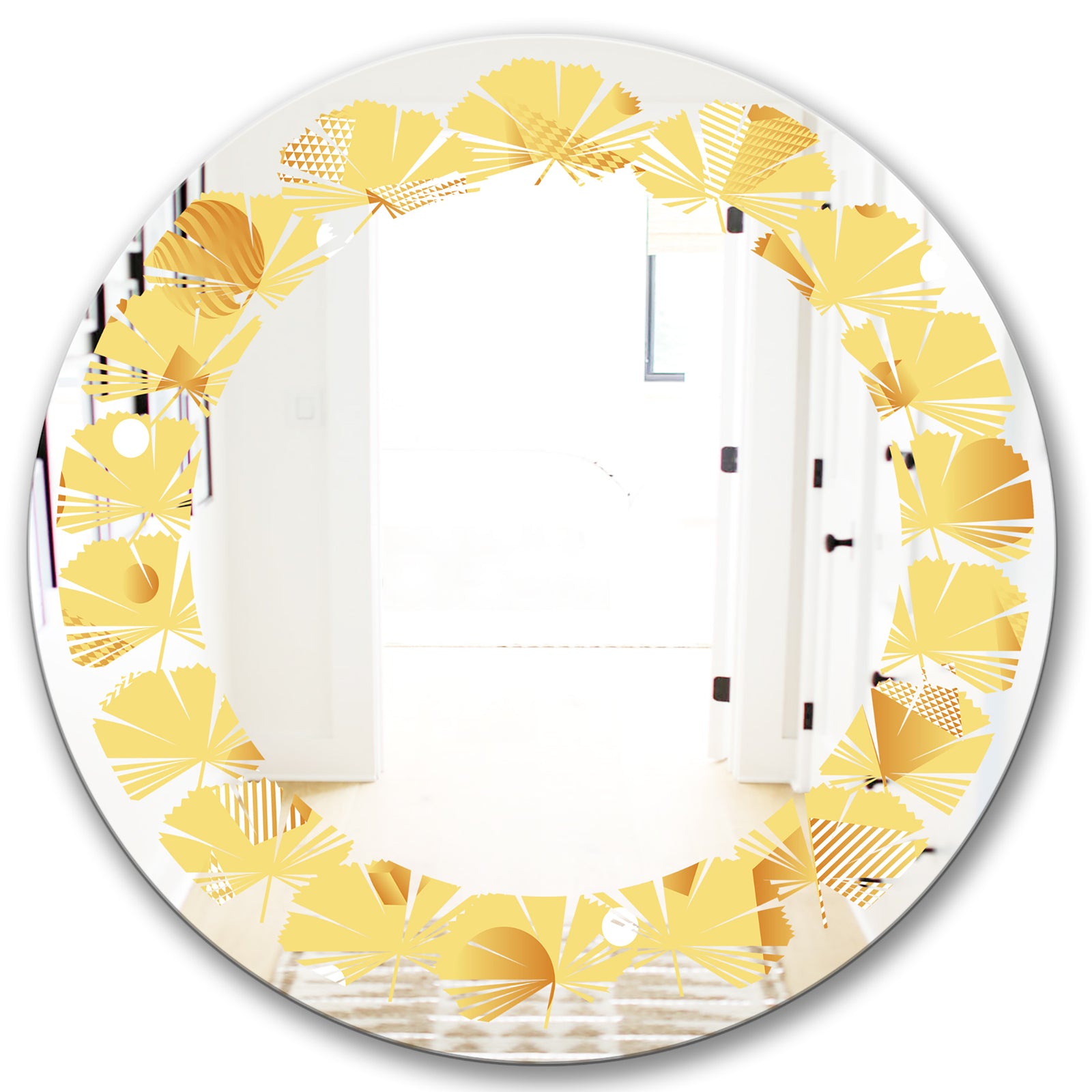 Minimal Yellow Geometrical Shapes - Modern Round or Oval Wall Mirror - Leaves