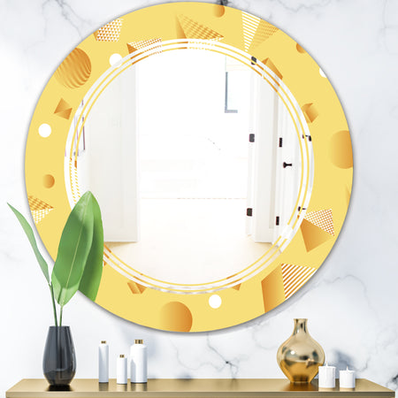 Minimal Yellow Geometrical Shapes - Modern Round or Oval Wall Mirror - Triple C