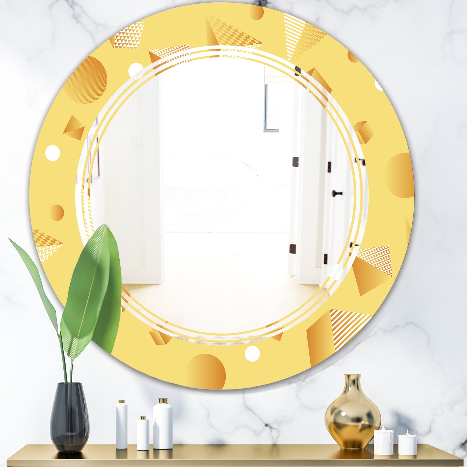 Minimal Yellow Geometrical Shapes - Modern Round or Oval Wall Mirror - Triple C
