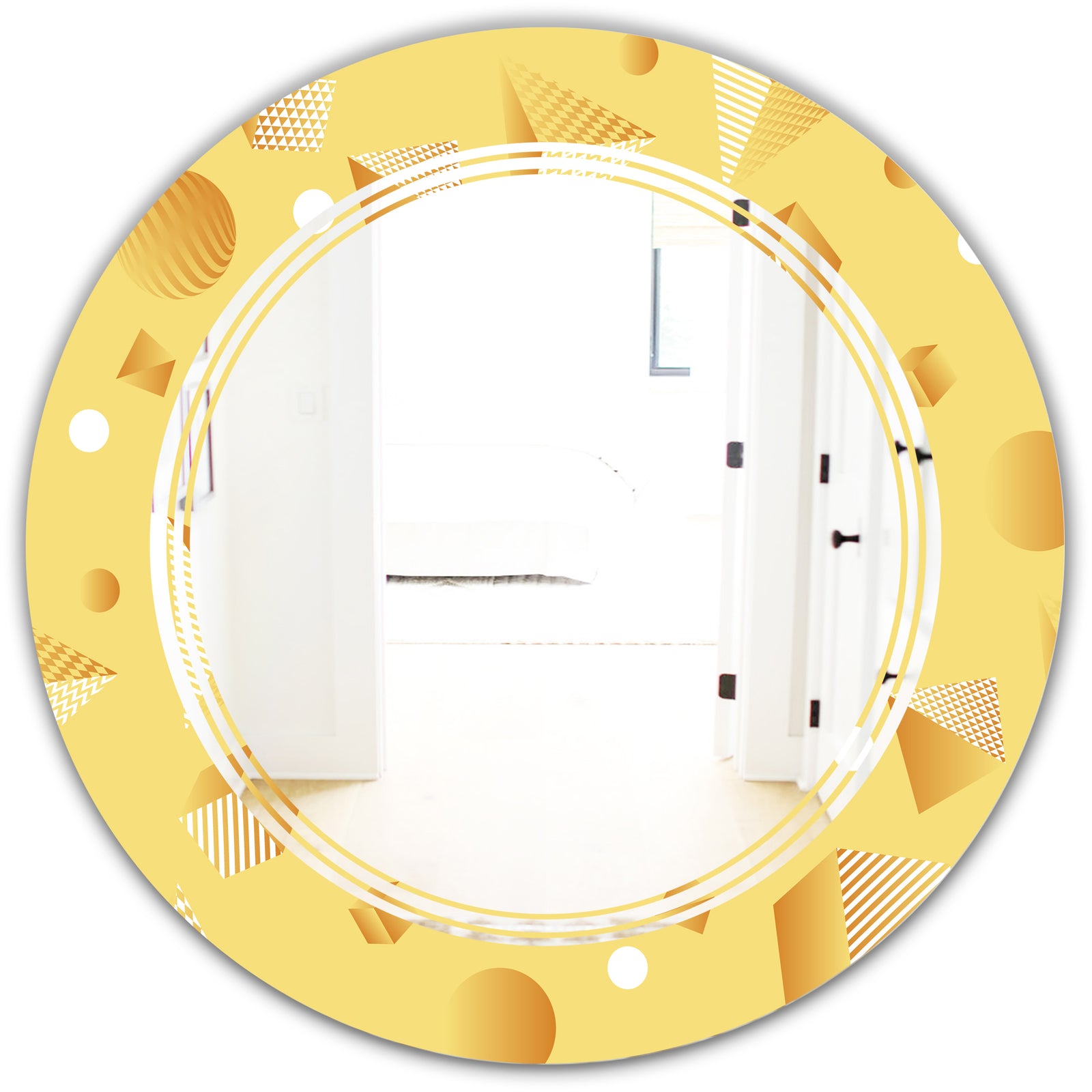 Minimal Yellow Geometrical Shapes - Modern Round or Oval Wall Mirror - Triple C