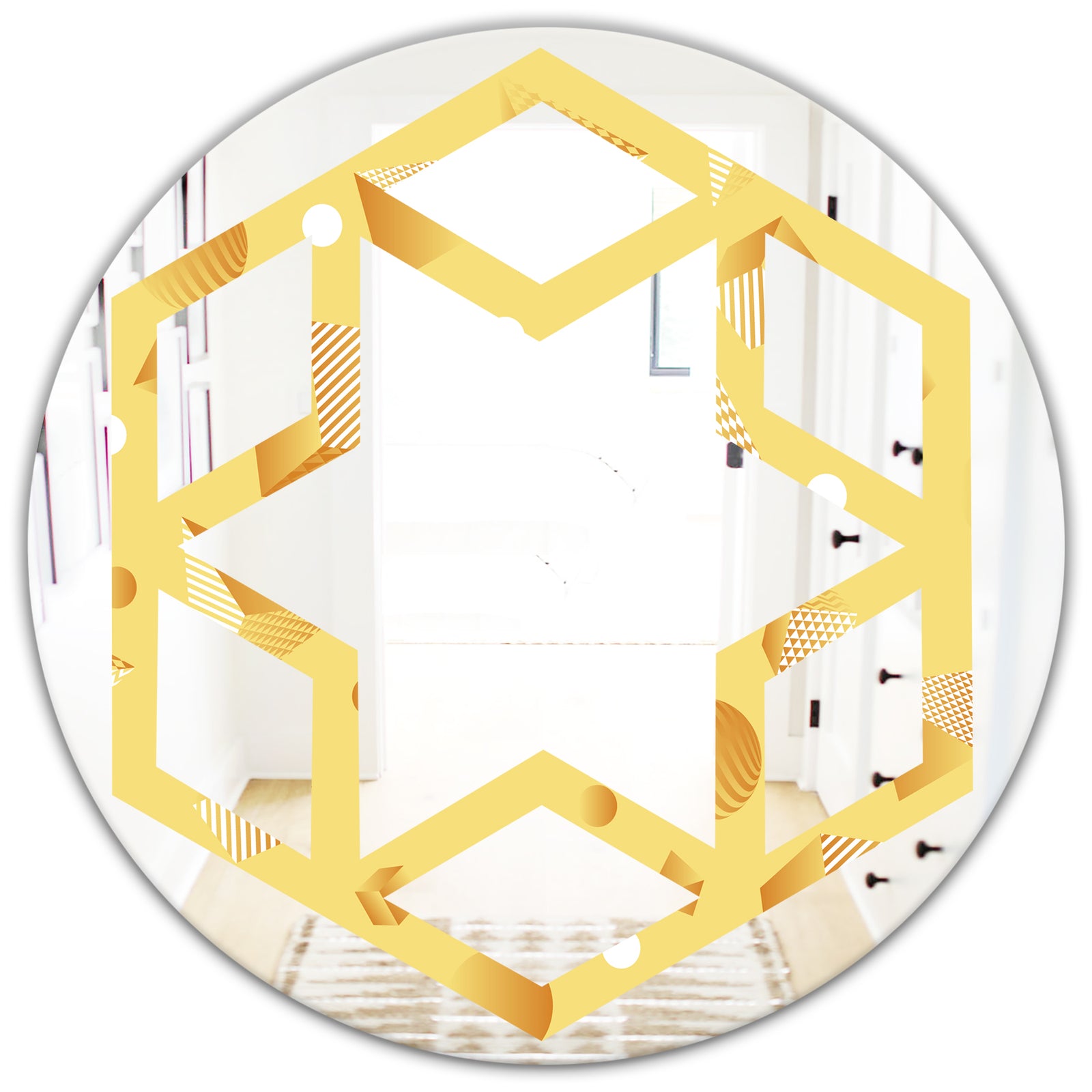 Minimal Yellow Geometrical Shapes - Modern Round or Oval Wall Mirror - Hexagon Star