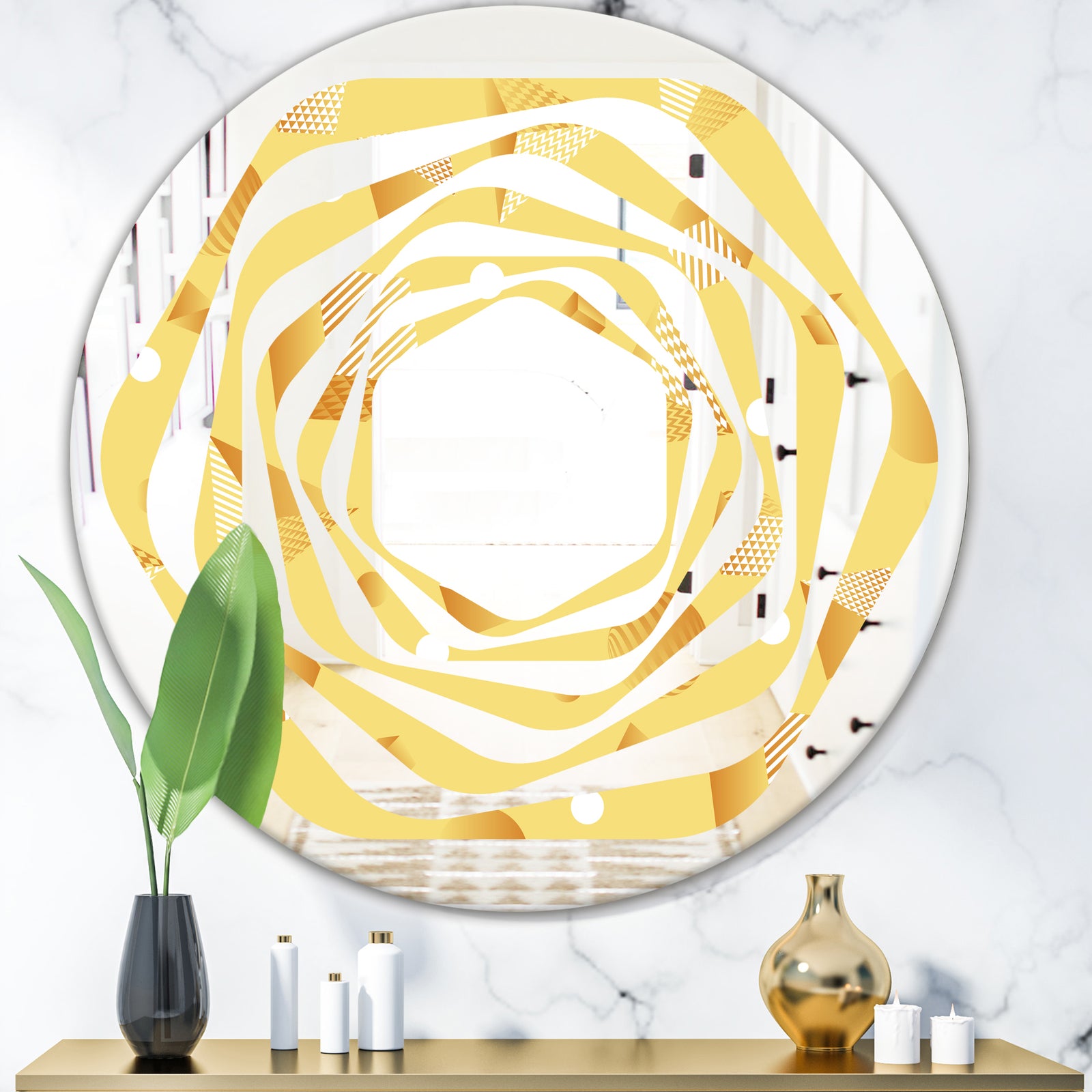 Minimal Yellow Geometrical Shapes - Modern Round or Oval Wall Mirror - Whirl