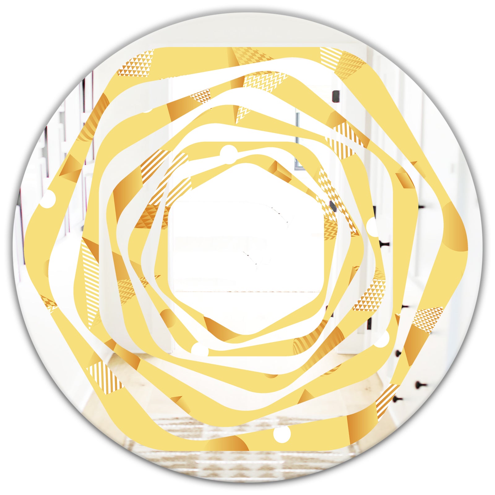 Minimal Yellow Geometrical Shapes - Modern Round or Oval Wall Mirror - Whirl