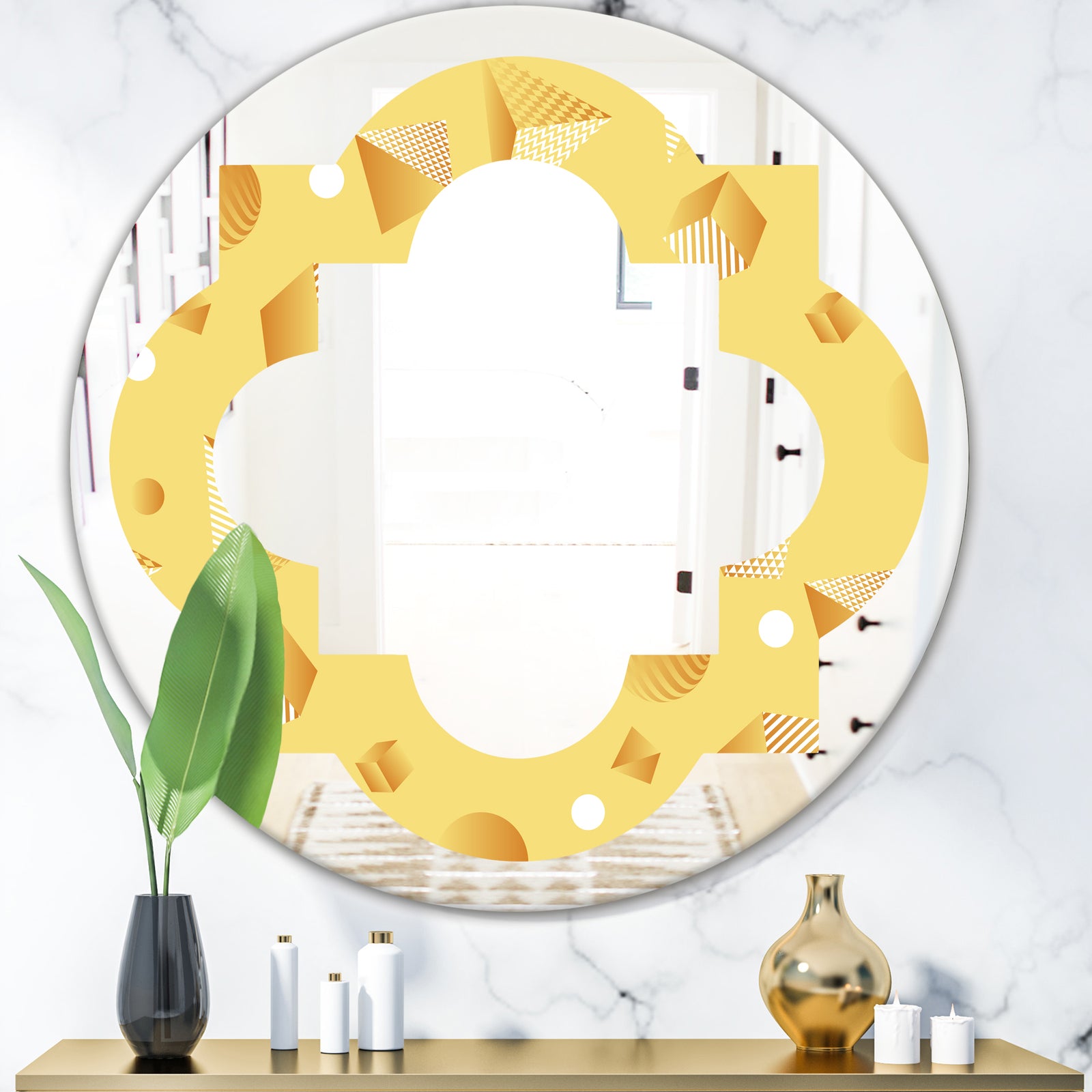 Minimal Yellow Geometrical Shapes - Modern Round or Oval Wall Mirror - Quatrefoil