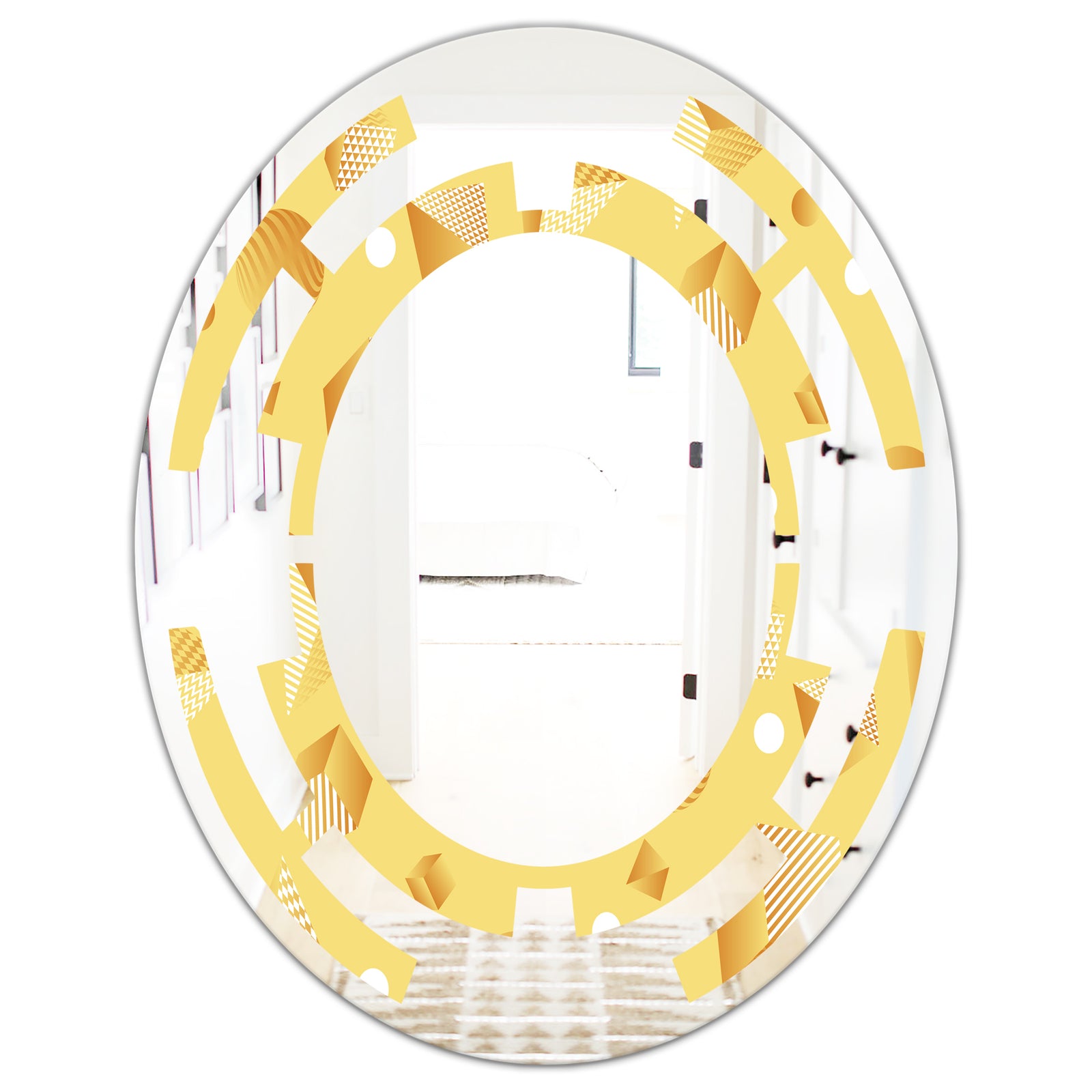 Minimal Yellow Geometrical Shapes - Modern Round or Oval Wall Mirror - Space