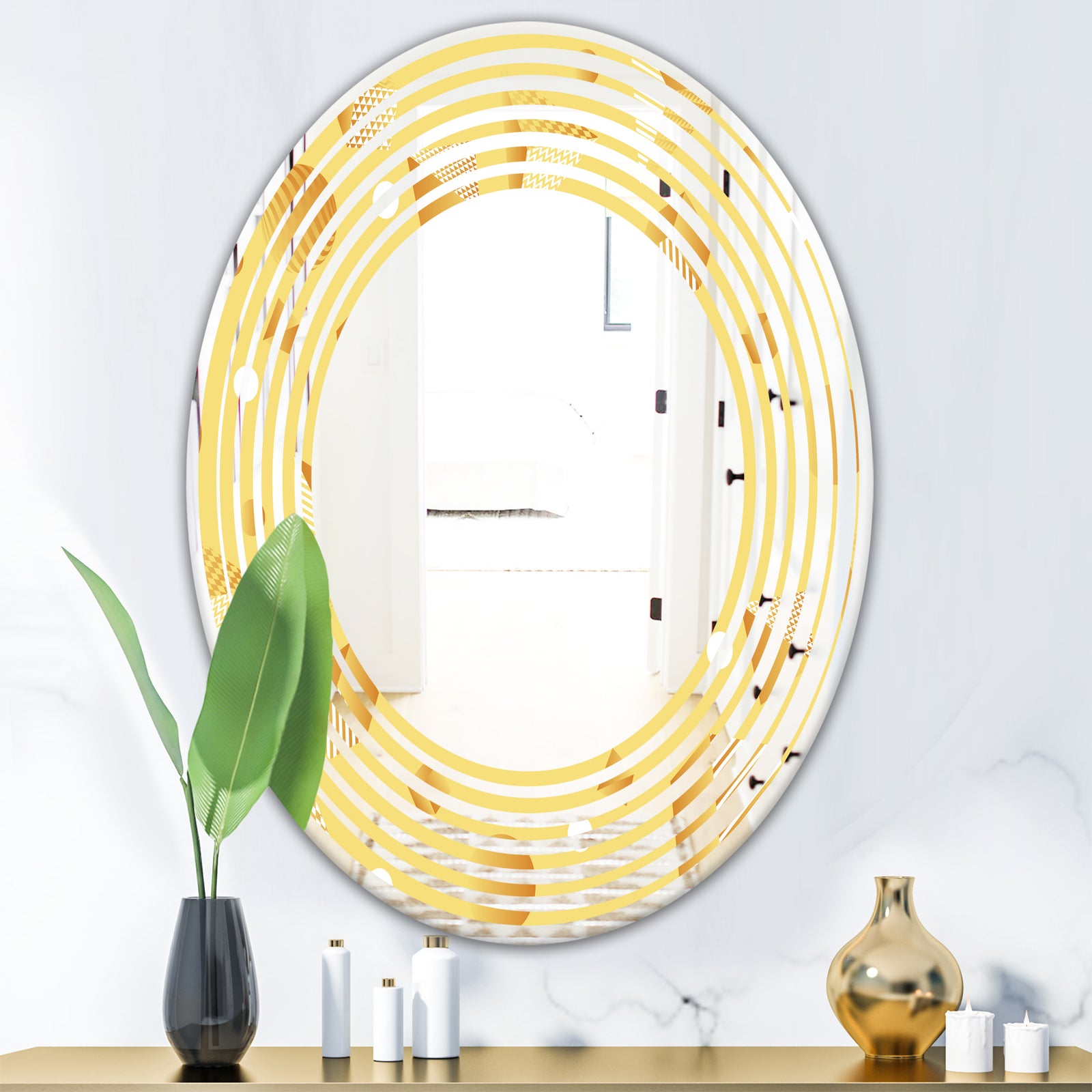 Minimal Yellow Geometrical Shapes - Modern Round or Oval Wall Mirror - Wave
