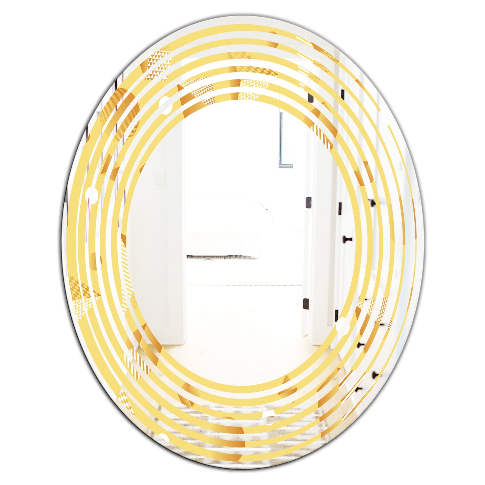 Minimal Yellow Geometrical Shapes - Modern Round or Oval Wall Mirror - Wave
