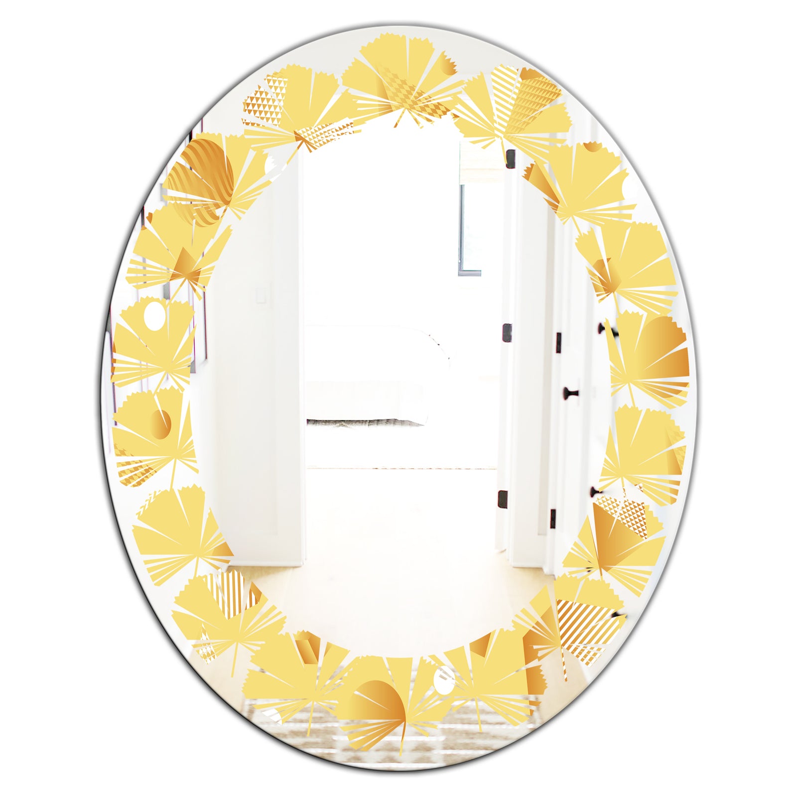Minimal Yellow Geometrical Shapes - Modern Round or Oval Wall Mirror - Leaves
