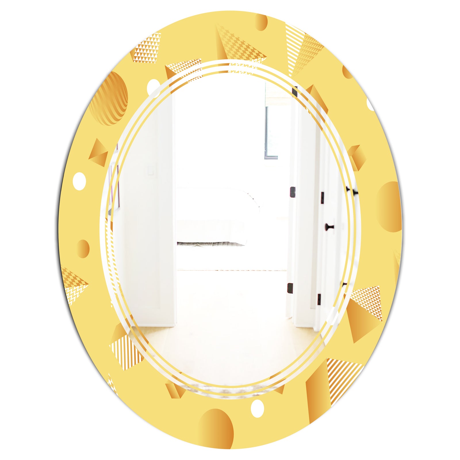 Minimal Yellow Geometrical Shapes - Modern Round or Oval Wall Mirror - Triple C