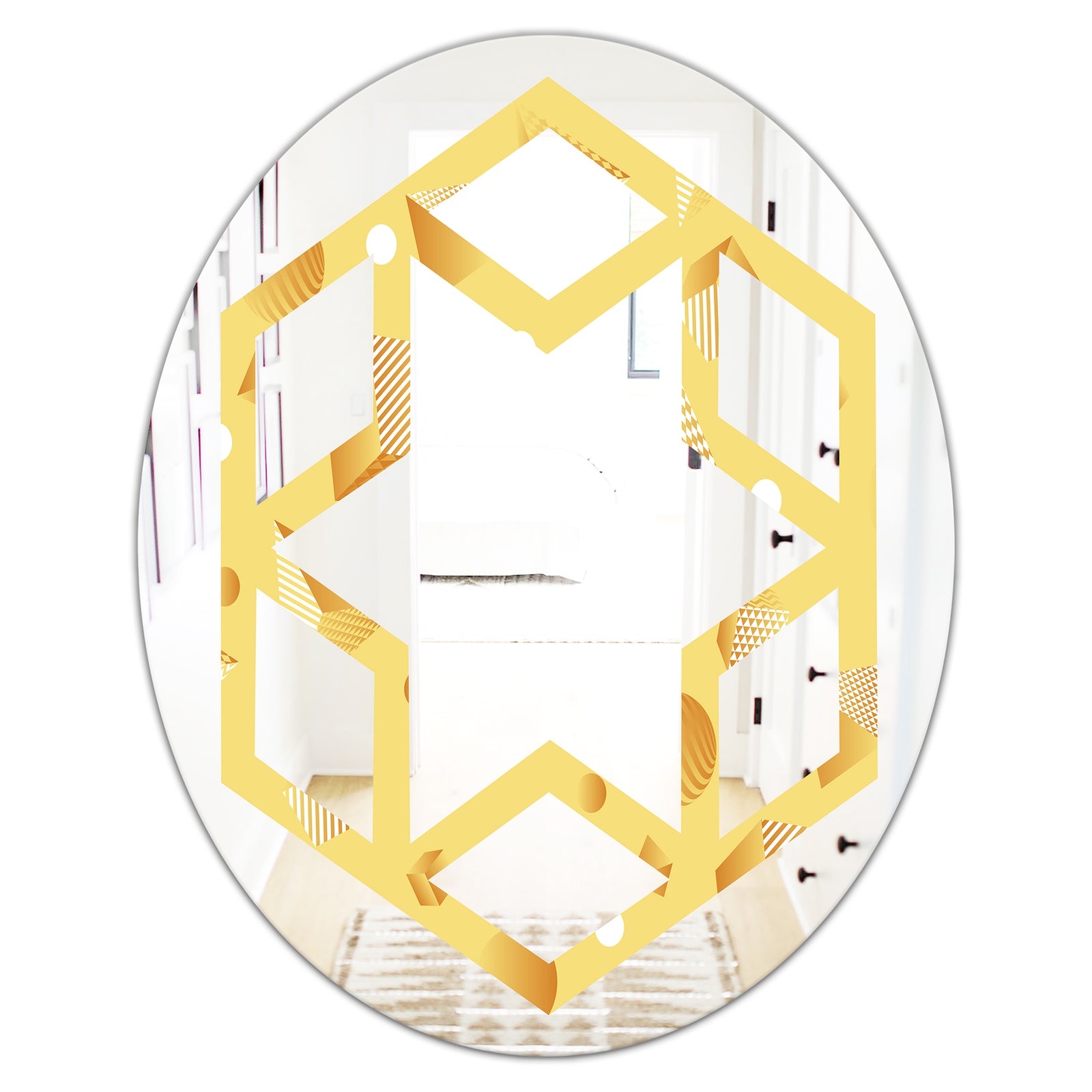 Minimal Yellow Geometrical Shapes - Modern Round or Oval Wall Mirror - Hexagon Star