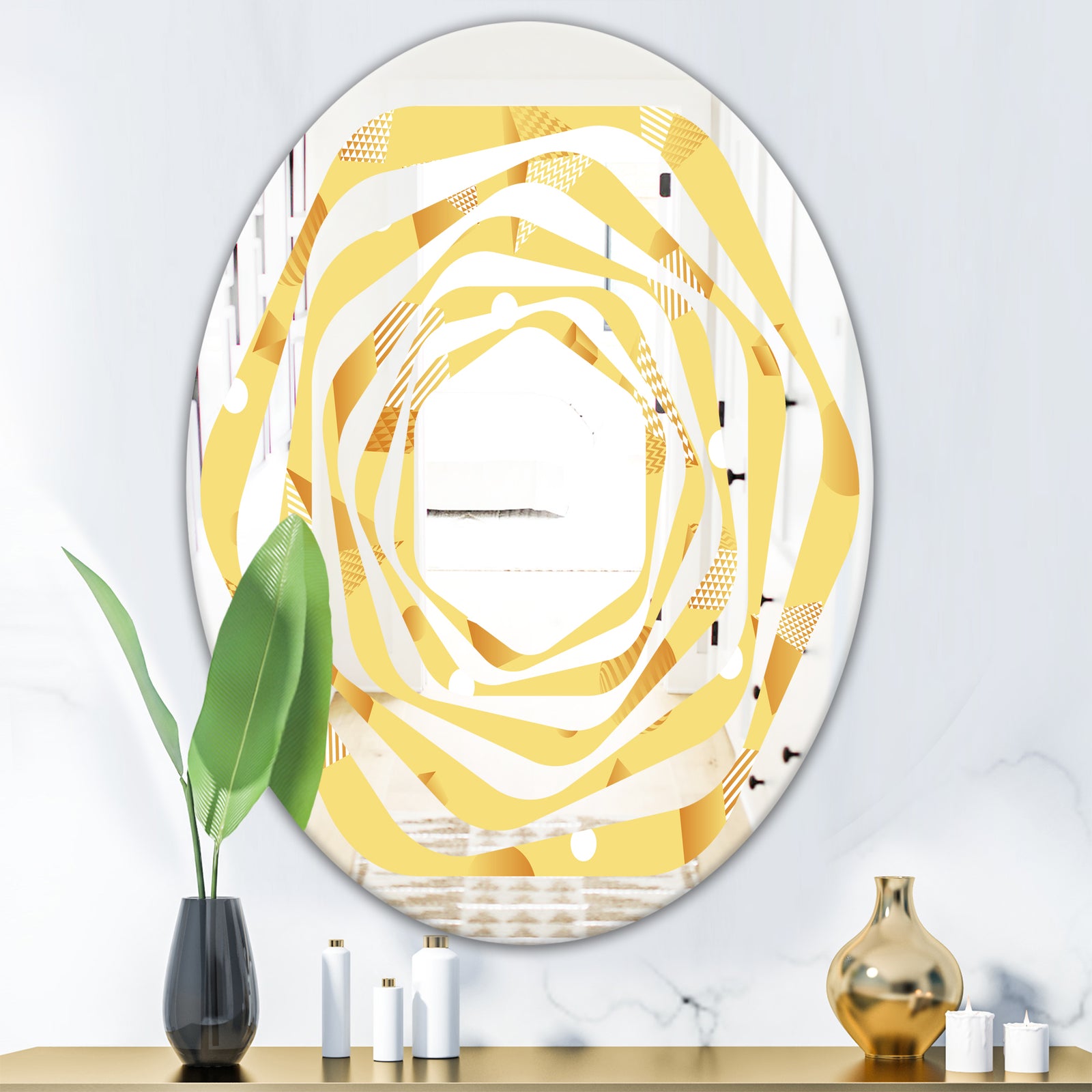 Minimal Yellow Geometrical Shapes - Modern Round or Oval Wall Mirror - Whirl