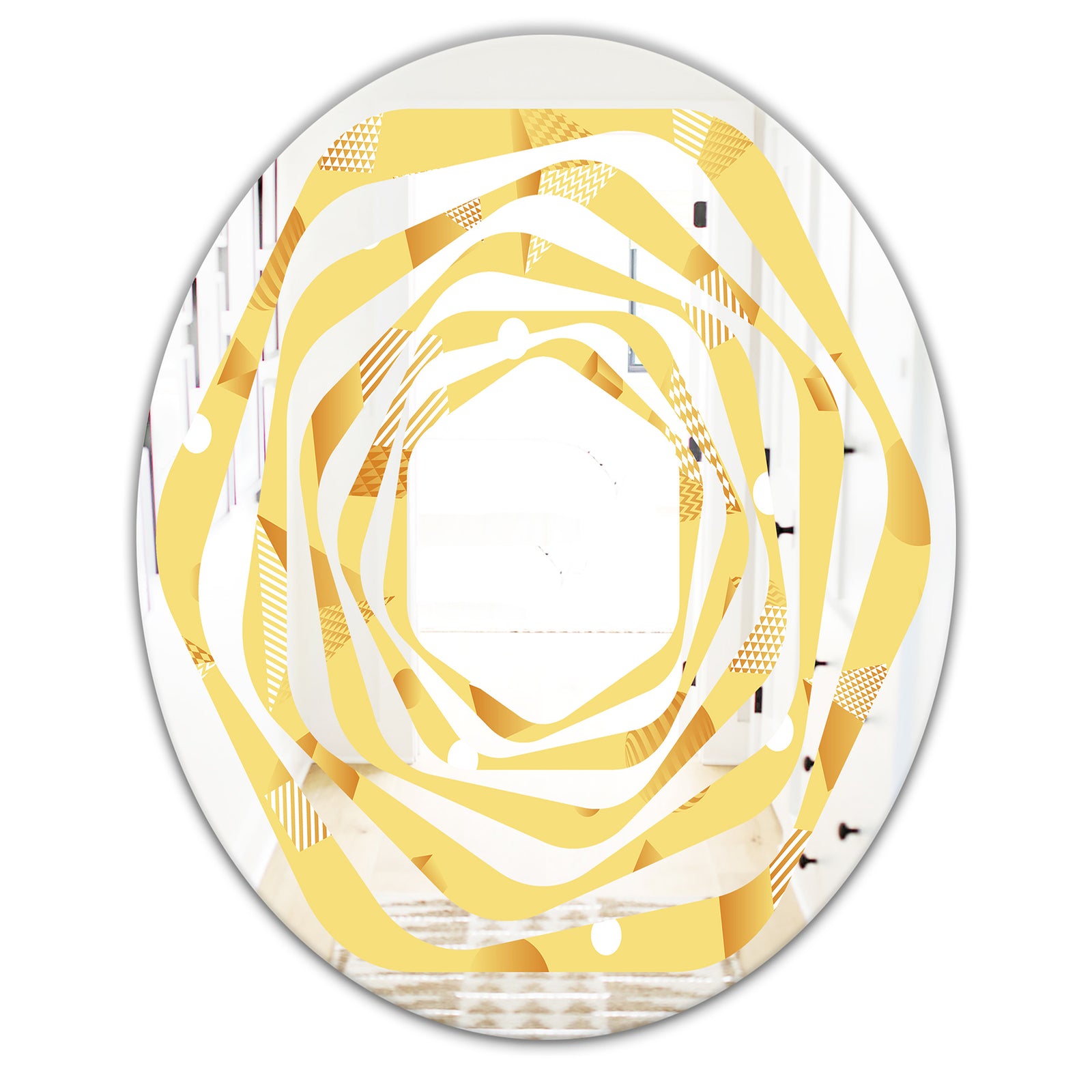 Minimal Yellow Geometrical Shapes - Modern Round or Oval Wall Mirror - Whirl