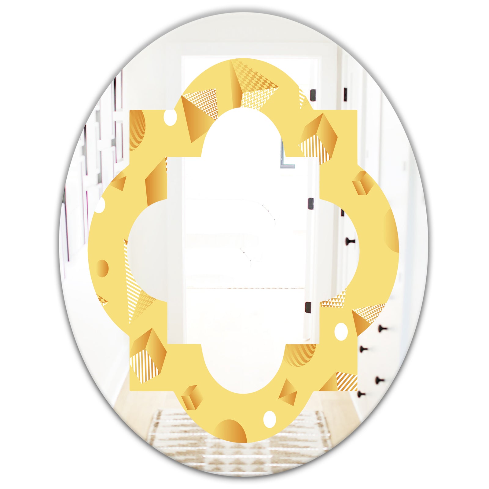Minimal Yellow Geometrical Shapes - Modern Round or Oval Wall Mirror - Quatrefoil