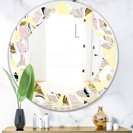 Golden River Stones - Modern Round or Oval Wall Mirror - Leaves
