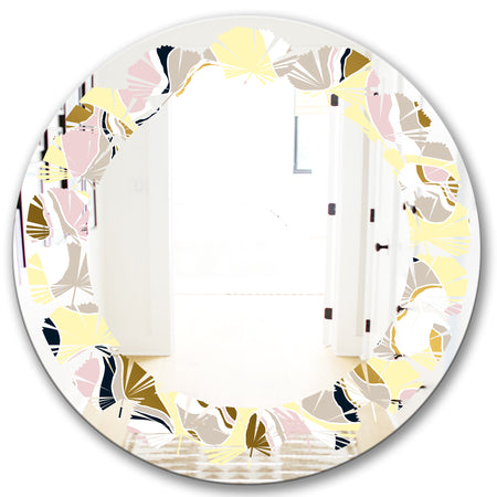 Golden River Stones - Modern Round or Oval Wall Mirror - Leaves