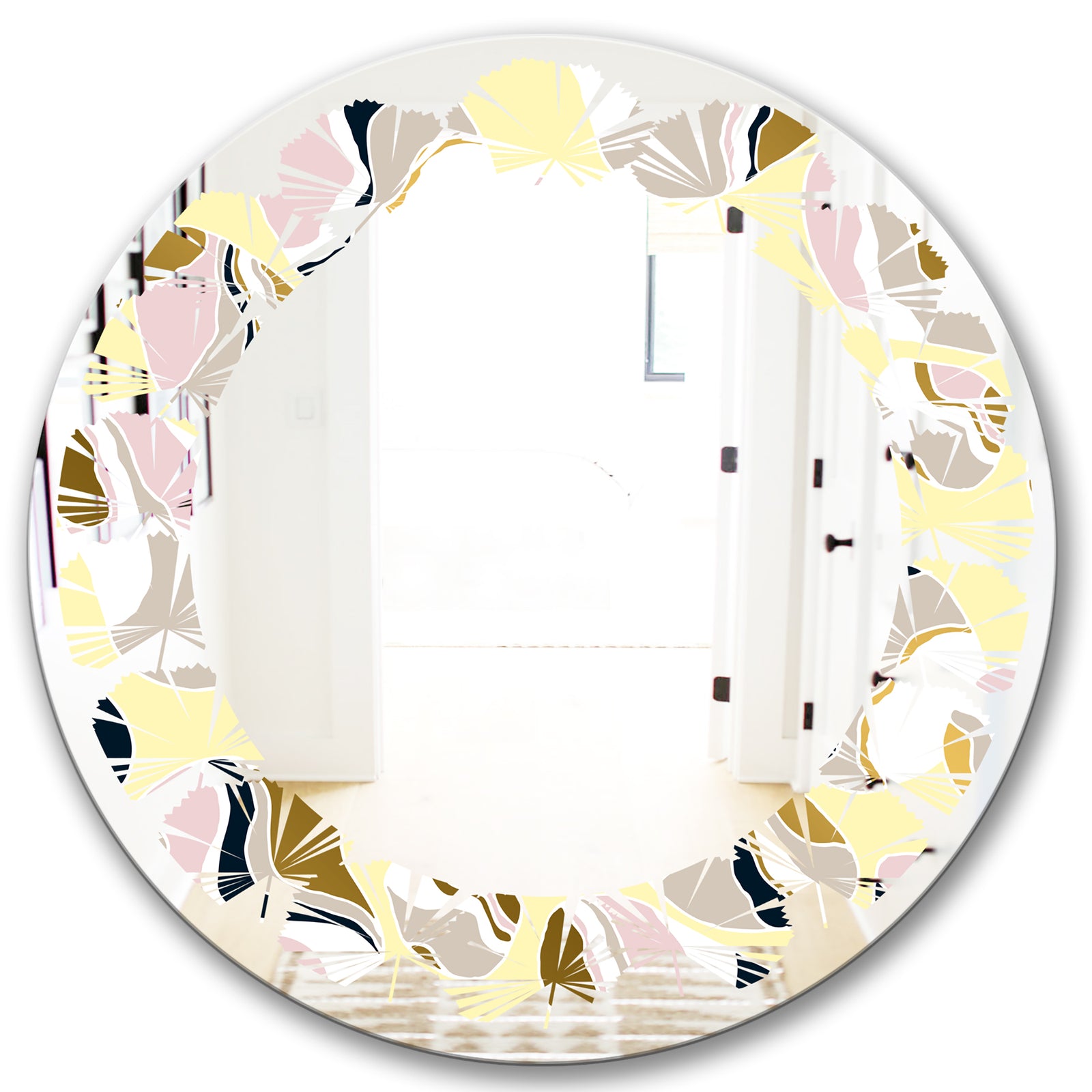 Golden River Stones - Modern Round or Oval Wall Mirror - Leaves