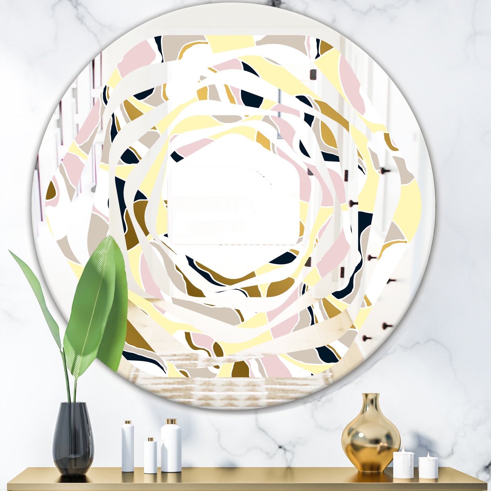 Golden River Stones - Modern Round or Oval Wall Mirror - Whirl