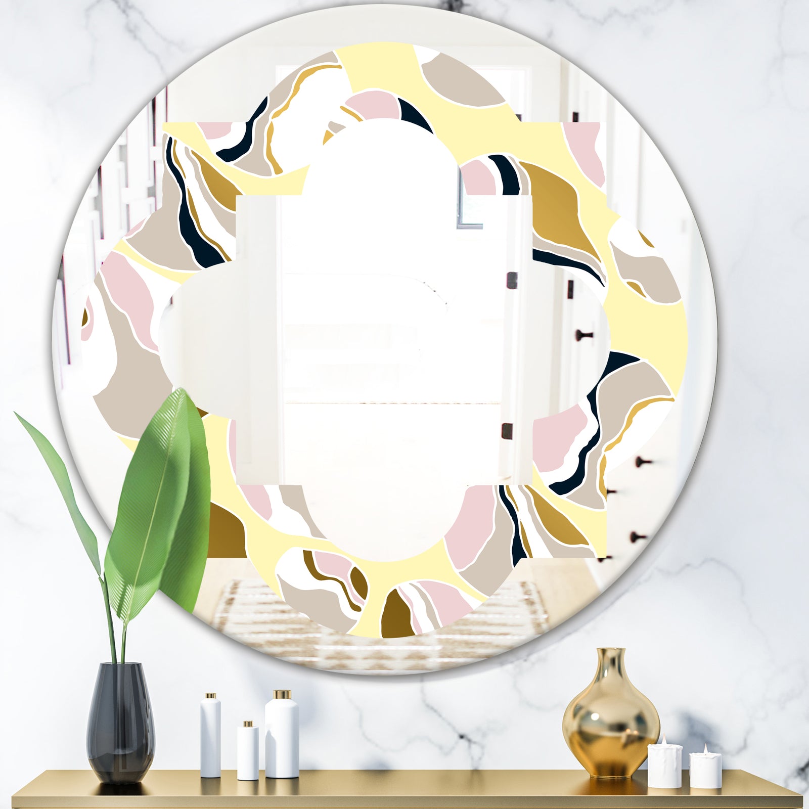 Golden River Stones - Modern Round or Oval Wall Mirror - Quatrefoil