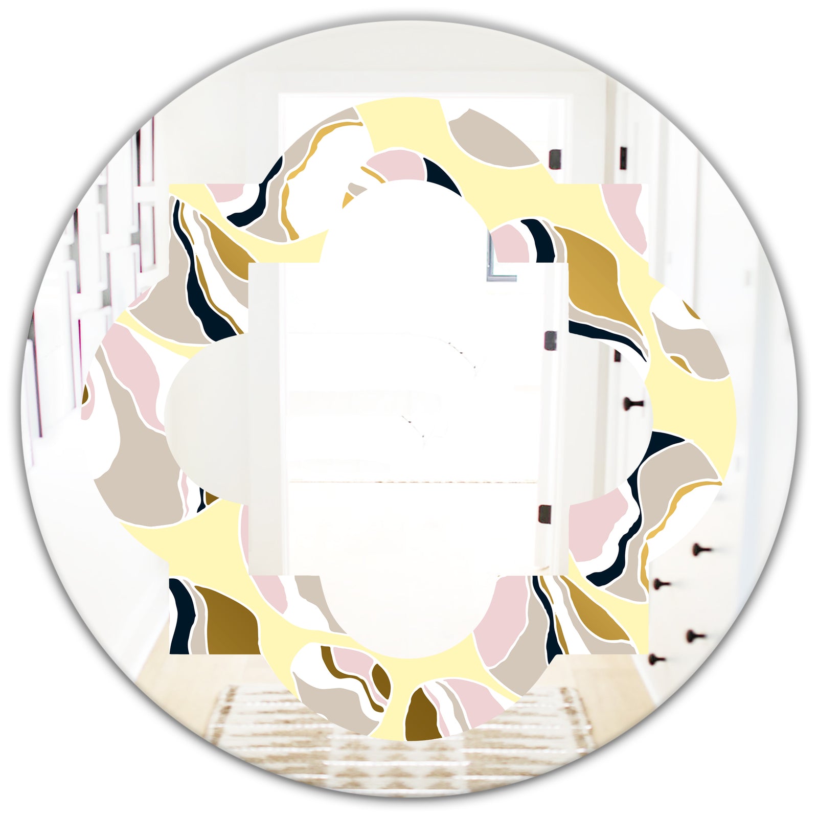Golden River Stones - Modern Round or Oval Wall Mirror - Quatrefoil