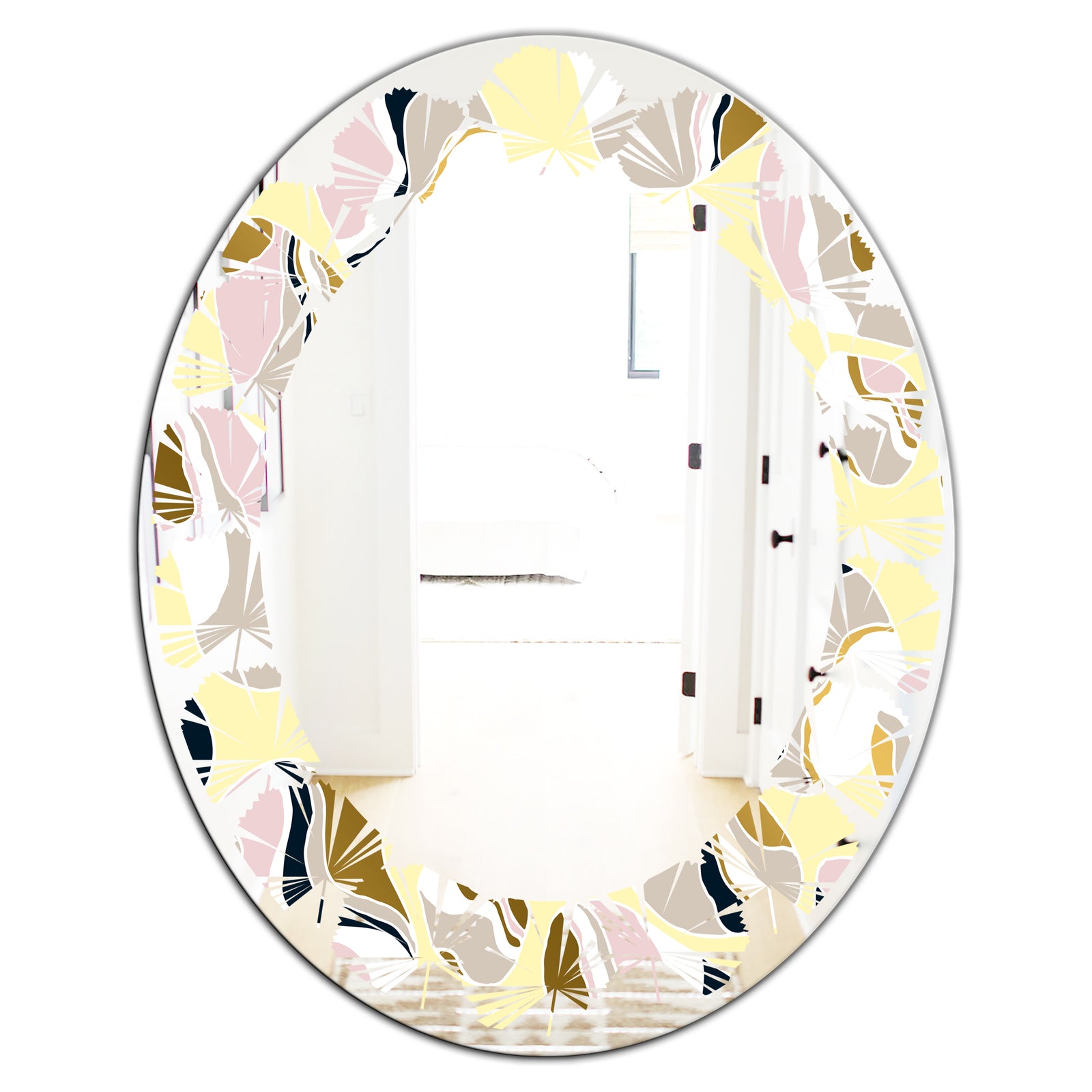 Golden River Stones - Modern Round or Oval Wall Mirror - Leaves