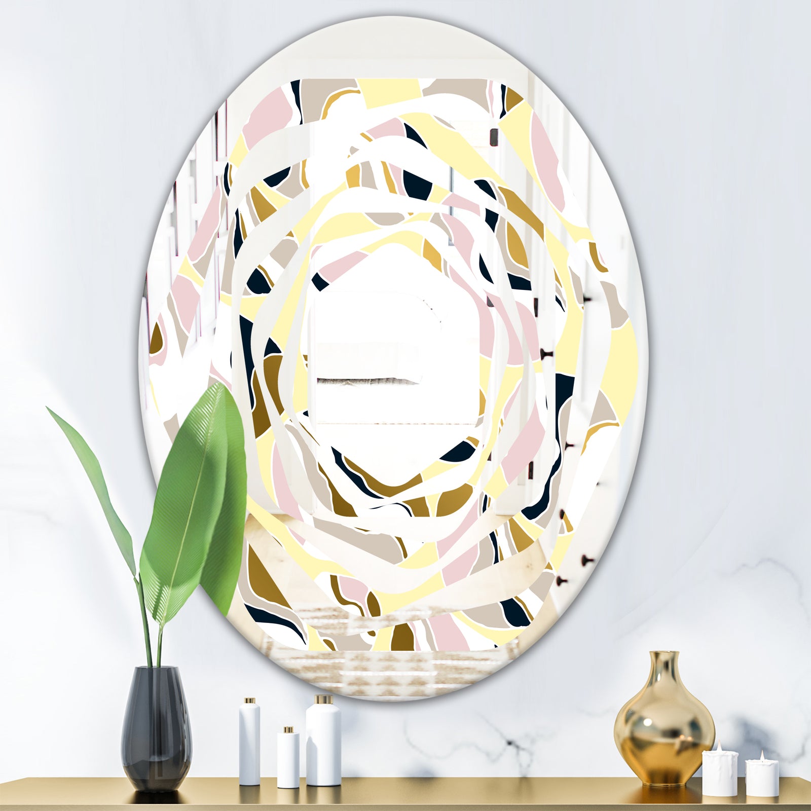 Golden River Stones - Modern Round or Oval Wall Mirror - Whirl