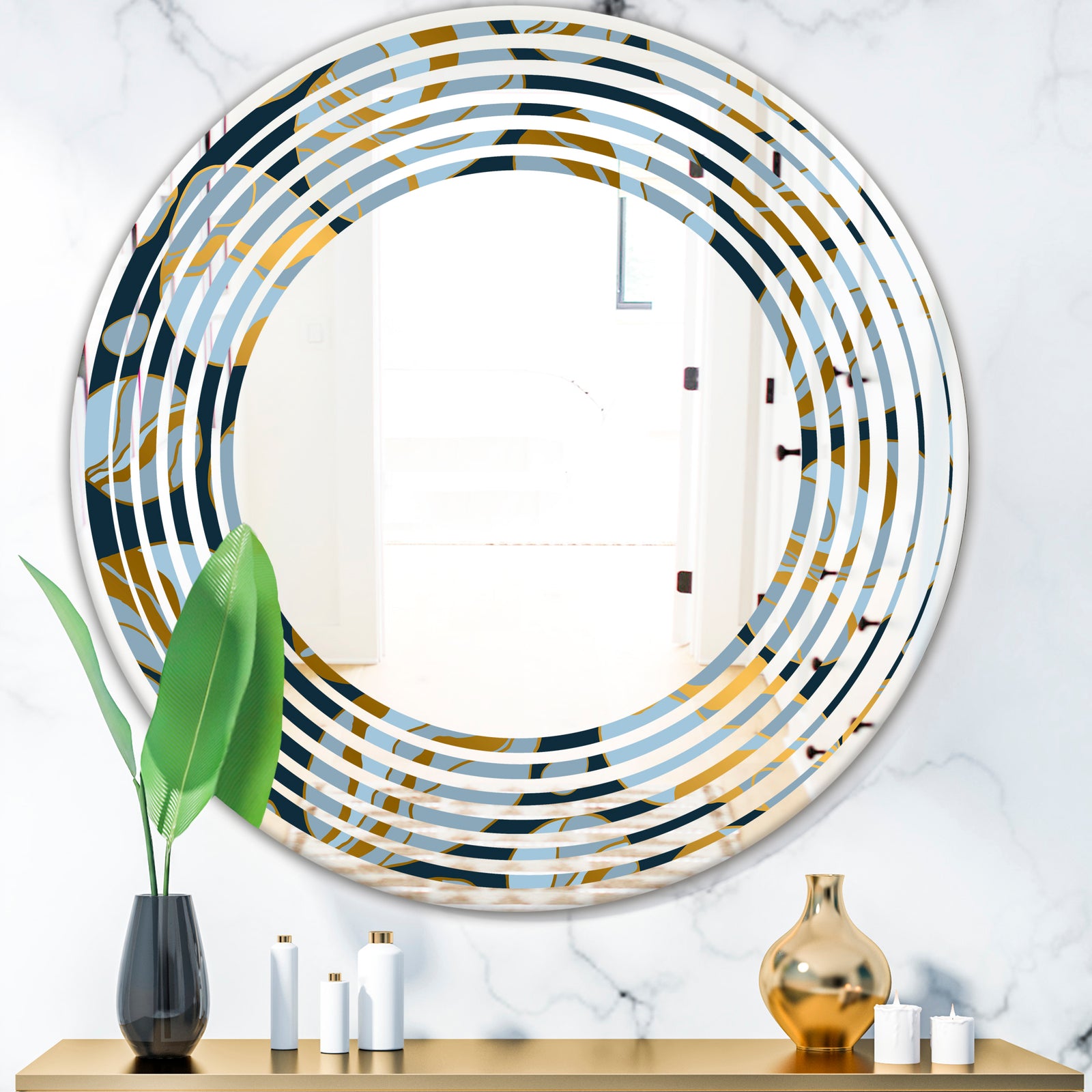 Golden Marble Design IV - Modern Round or Oval Wall Mirror - Wave