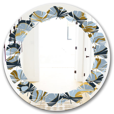 Golden Marble Design IV - Modern Round or Oval Wall Mirror - Leaves