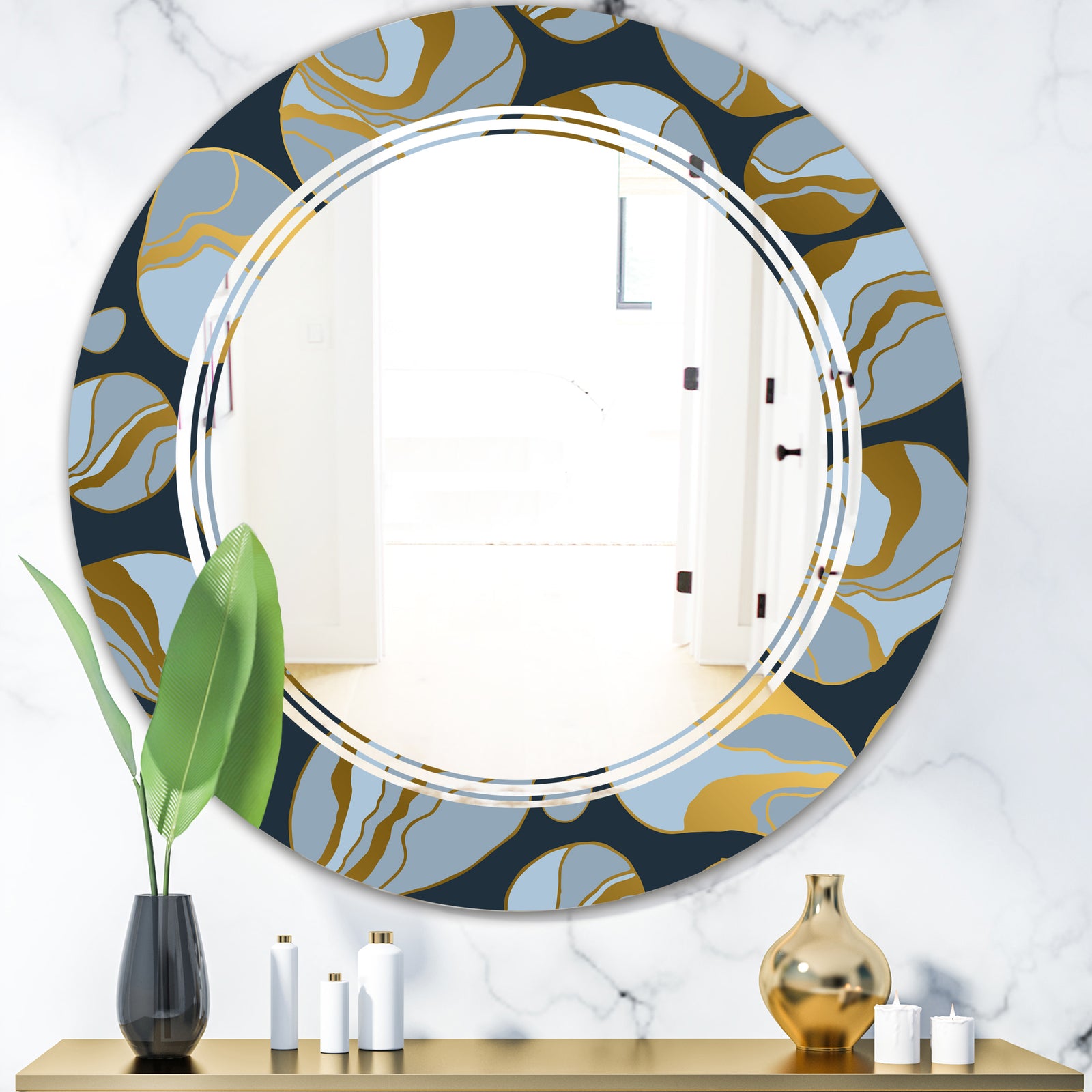 Golden Marble Design IV - Modern Round or Oval Wall Mirror - Triple C