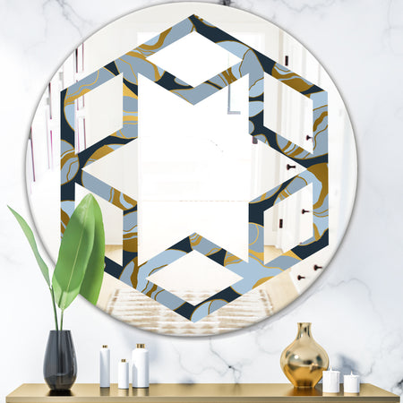 Golden Marble Design IV - Modern Round or Oval Wall Mirror - Hexagon Star