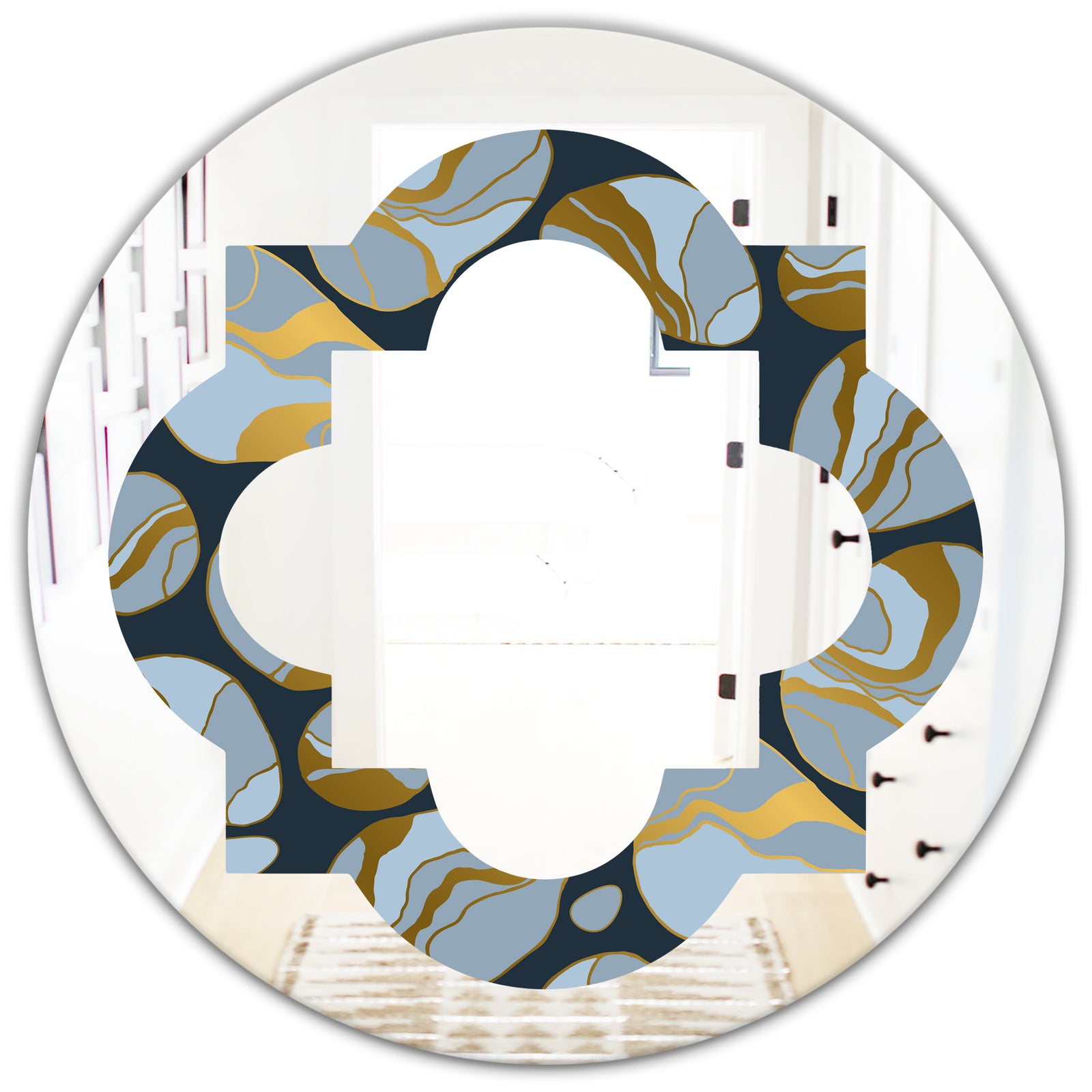 Golden Marble Design IV - Modern Round or Oval Wall Mirror - Quatrefoil