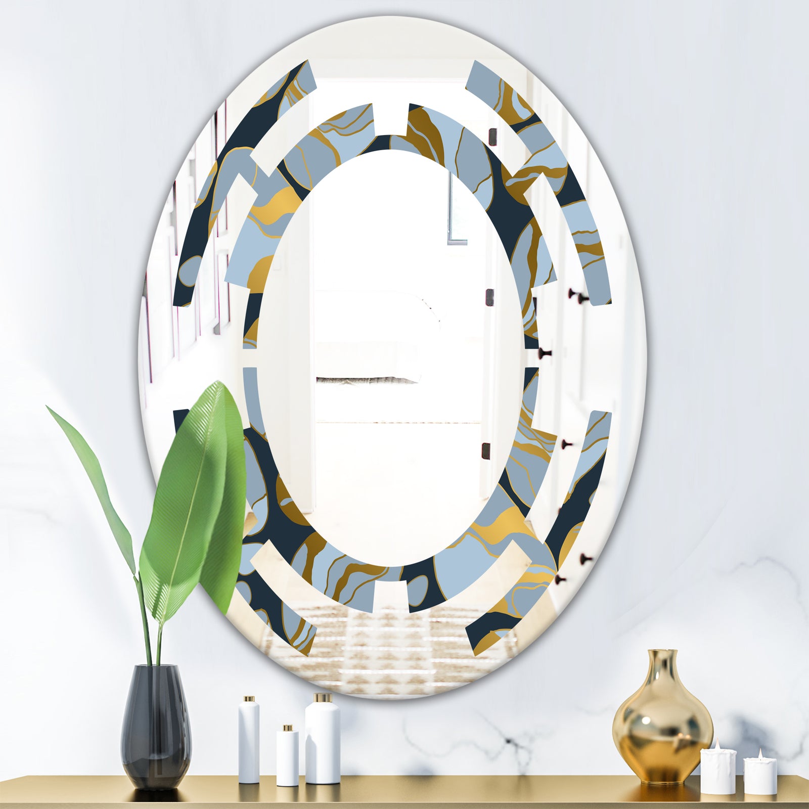 Golden Marble Design IV - Modern Round or Oval Wall Mirror - Space