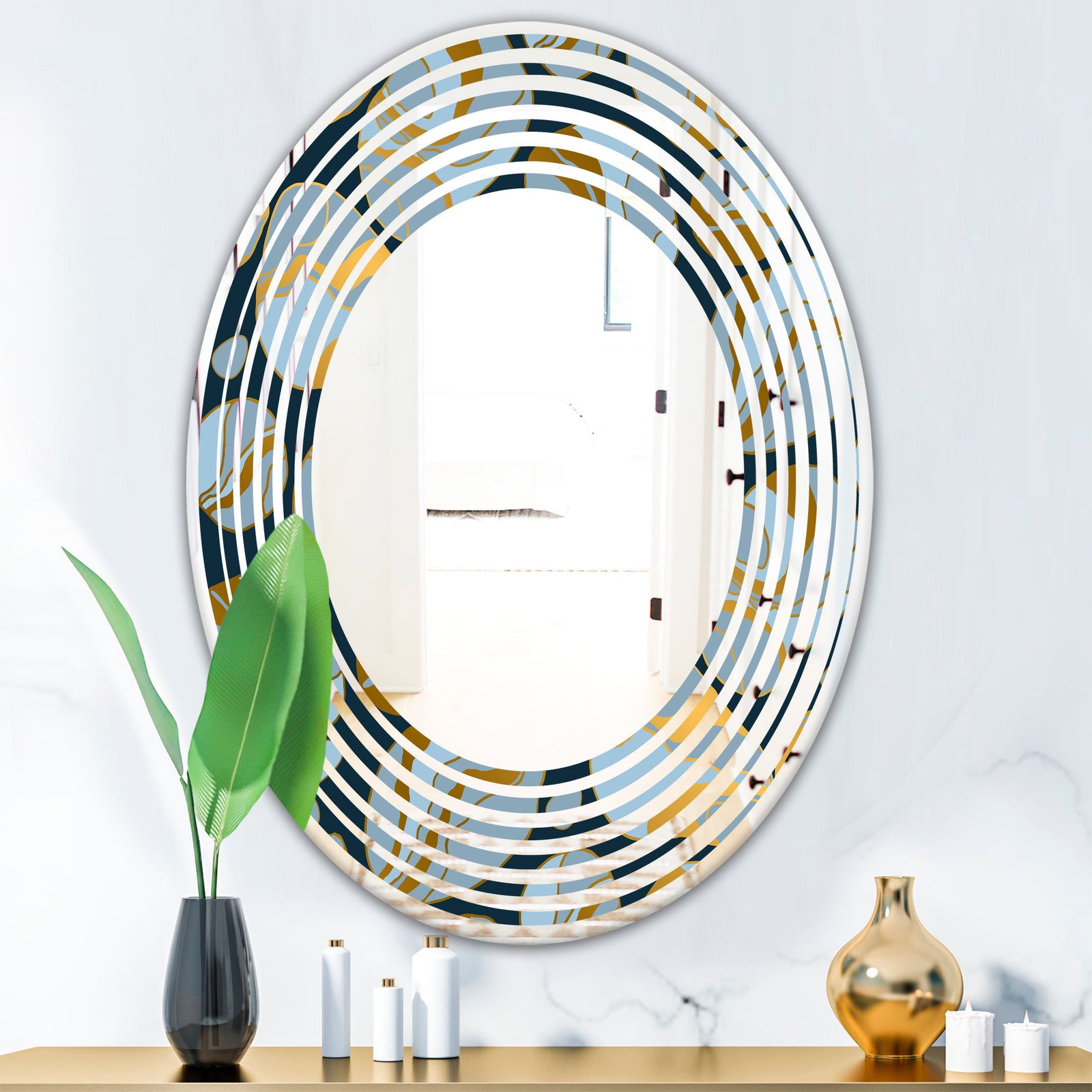 Golden Marble Design IV - Modern Round or Oval Wall Mirror - Wave