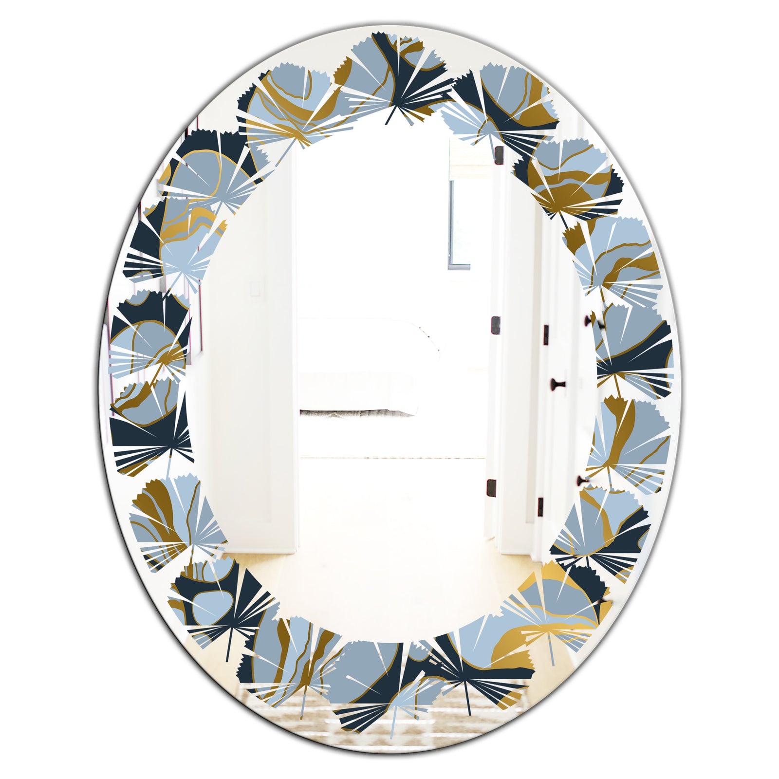 Golden Marble Design IV - Modern Round or Oval Wall Mirror - Leaves